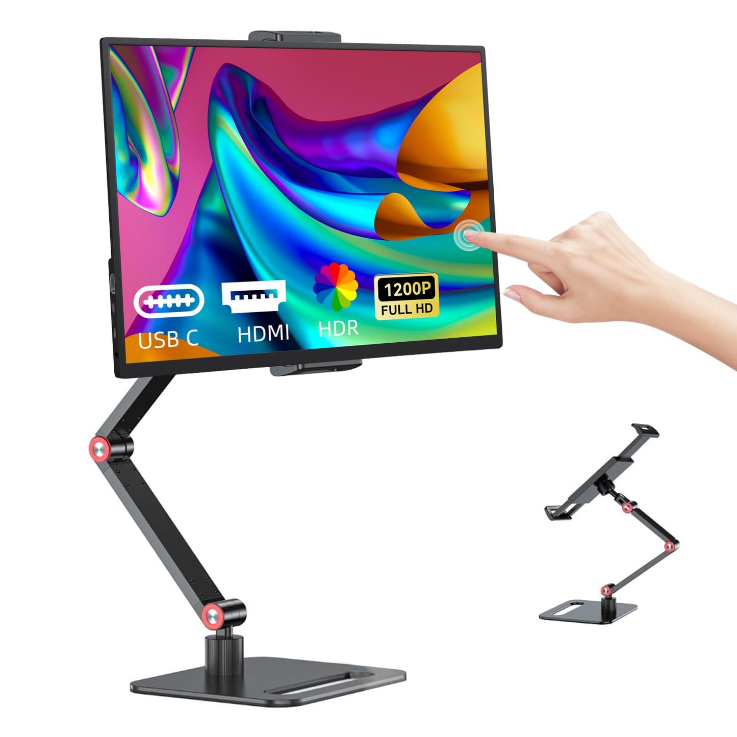 Touchscreen Portable Monitor, 14 Inch 1200P Ultra-Slim Lightweight Bezel Less HDR FHD IPS Touchscreen Display, Travel Monitor wi