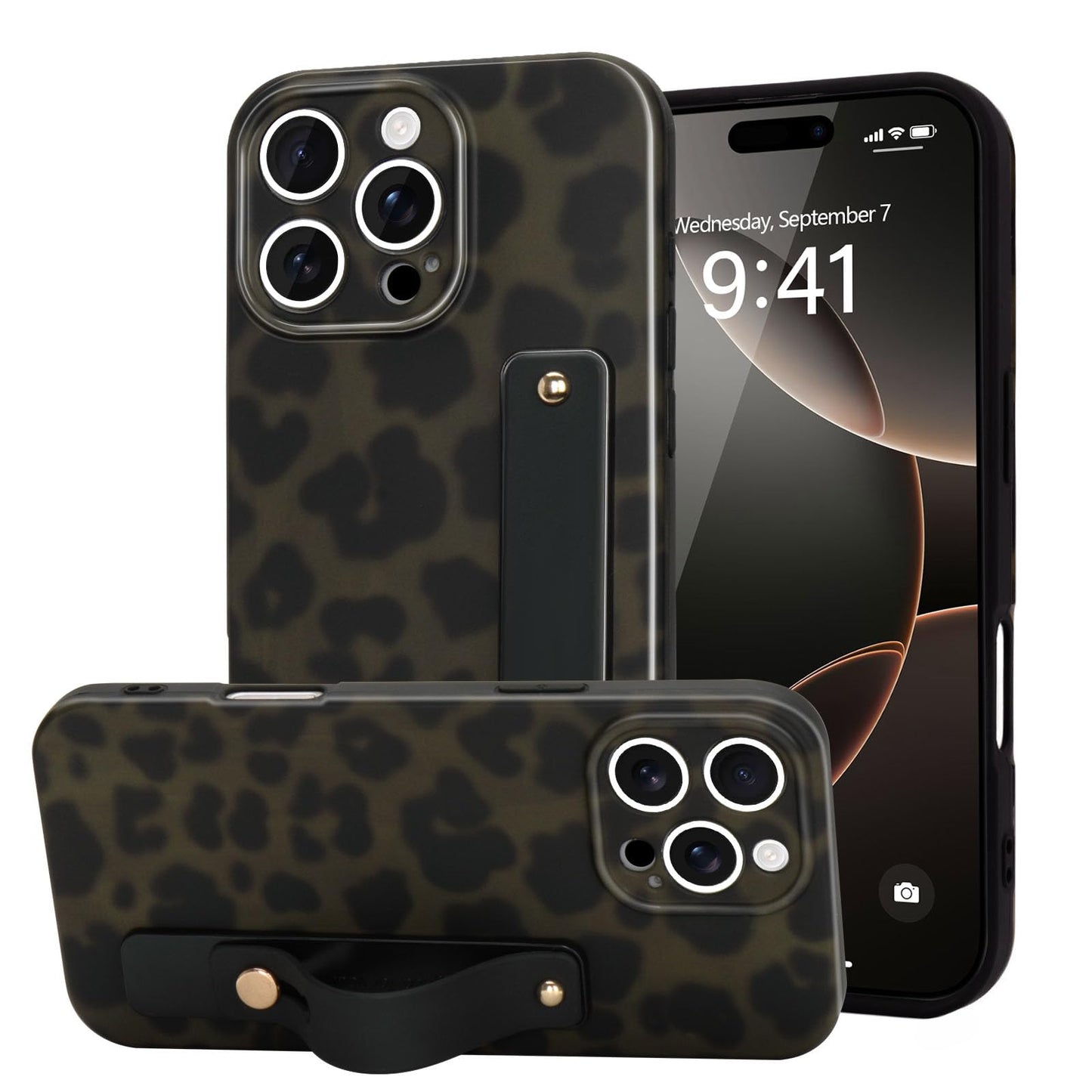 LAPOPNUT for iPhone 16 Pro Case with Wrist Strap, Cheetah Leopard Tortoise Shell Print Shockproof Soft TPU Protective Case Women