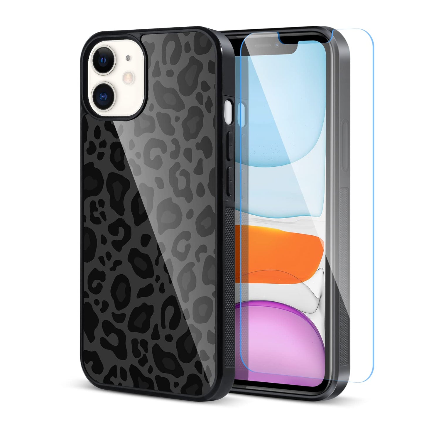 TEAUGHT Compatible with iPhone 11 Case Cute Pattern Black Leopard Print Cheetah + Screen Protector Tire Shockproof Cover, Cheeta