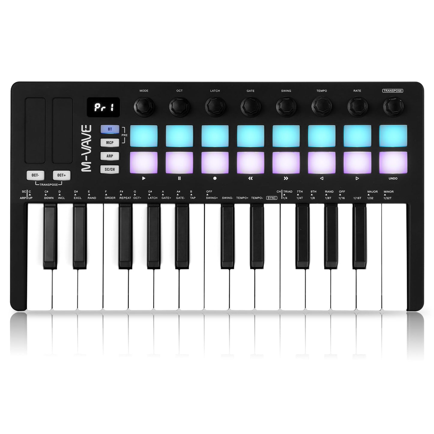 M-VAVE Wireless MIDI Controller Pads, Bluetooth Portable USB MIDI Controller with 16 Drum Pads, 8 Assignable Knobs, Note Repeat,
