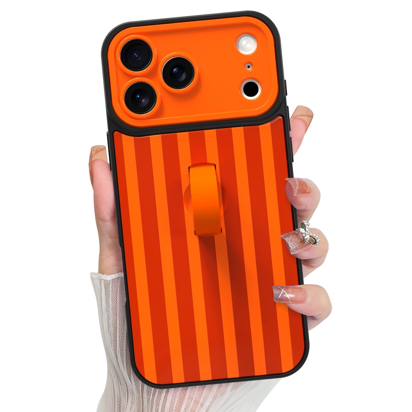 KANGHAR Compatible with iPhone 17 Pro Case, Silicone Stripes Cute Pattern, Wristband Kickstand Camera Protection Soft Slim Cover