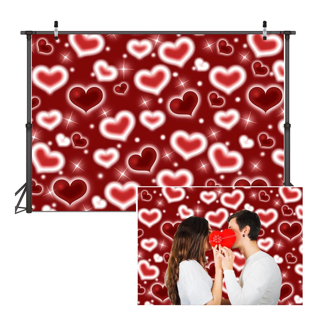 Dudaacvt 7x5ft Red Heart Photo Backdrop 90s Backdrops for Photoshoot Valentines Day Backdrop Happy Birthday Anniversary Party P