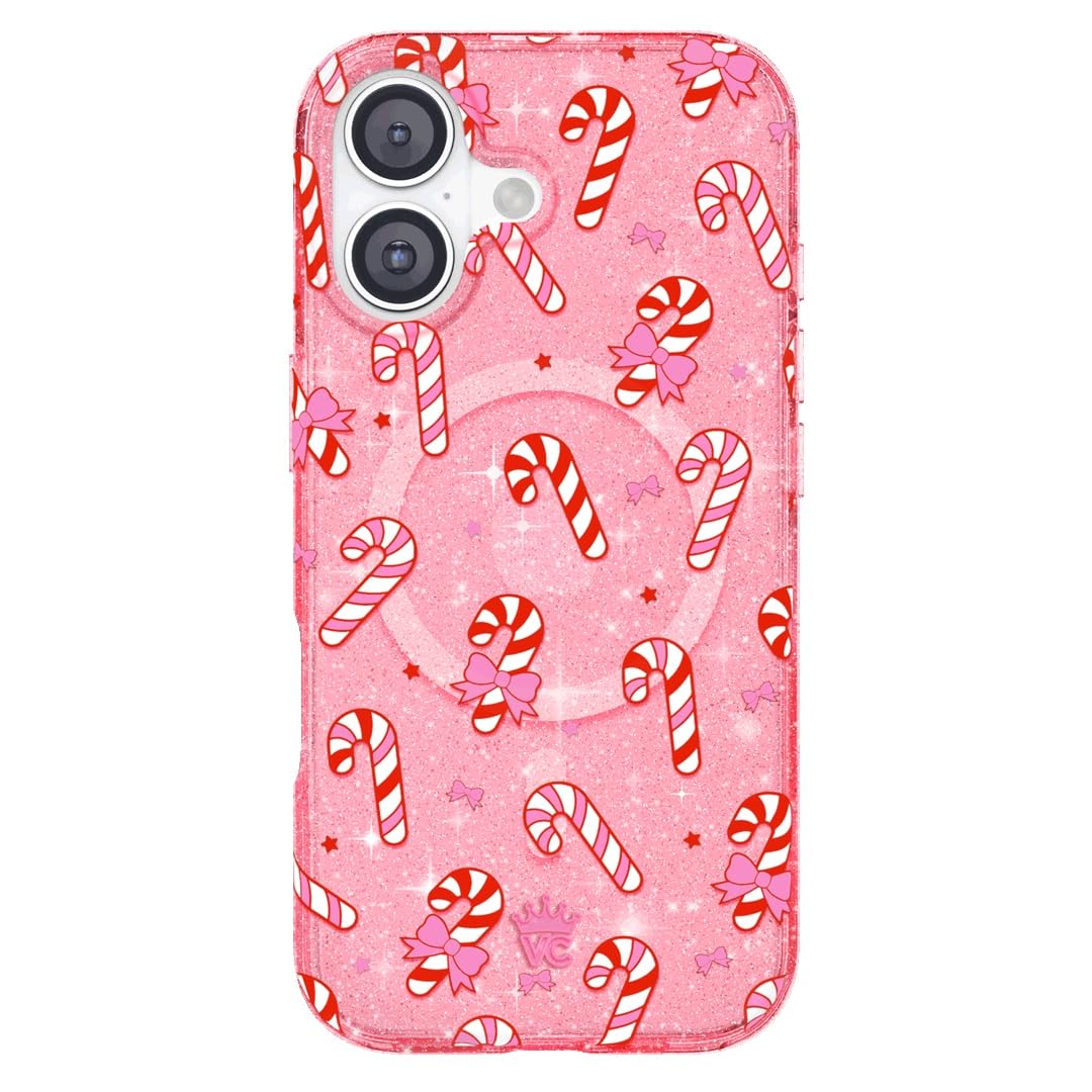VELVET CAVIAR Case for iPhone 17 | Compatible with MagSafe | 10ft Drop Tested | Protective Christmas Cases | Pink Peppermint Gli