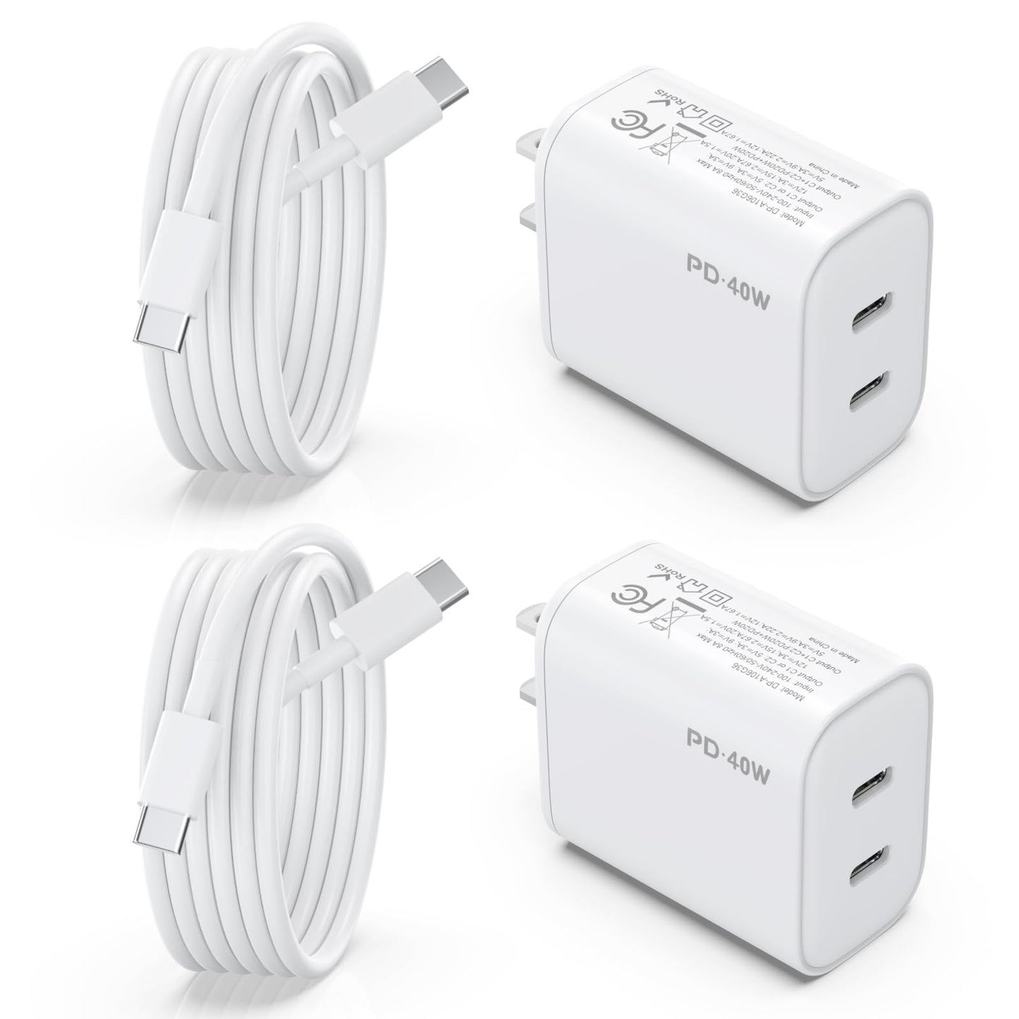 iPhone 17 16 15 Charger, 2 Pack 40W USB C Charger Dual Port Fast Charging Block (2-Pack 6 ft USB C to C Cable Cord Included) for