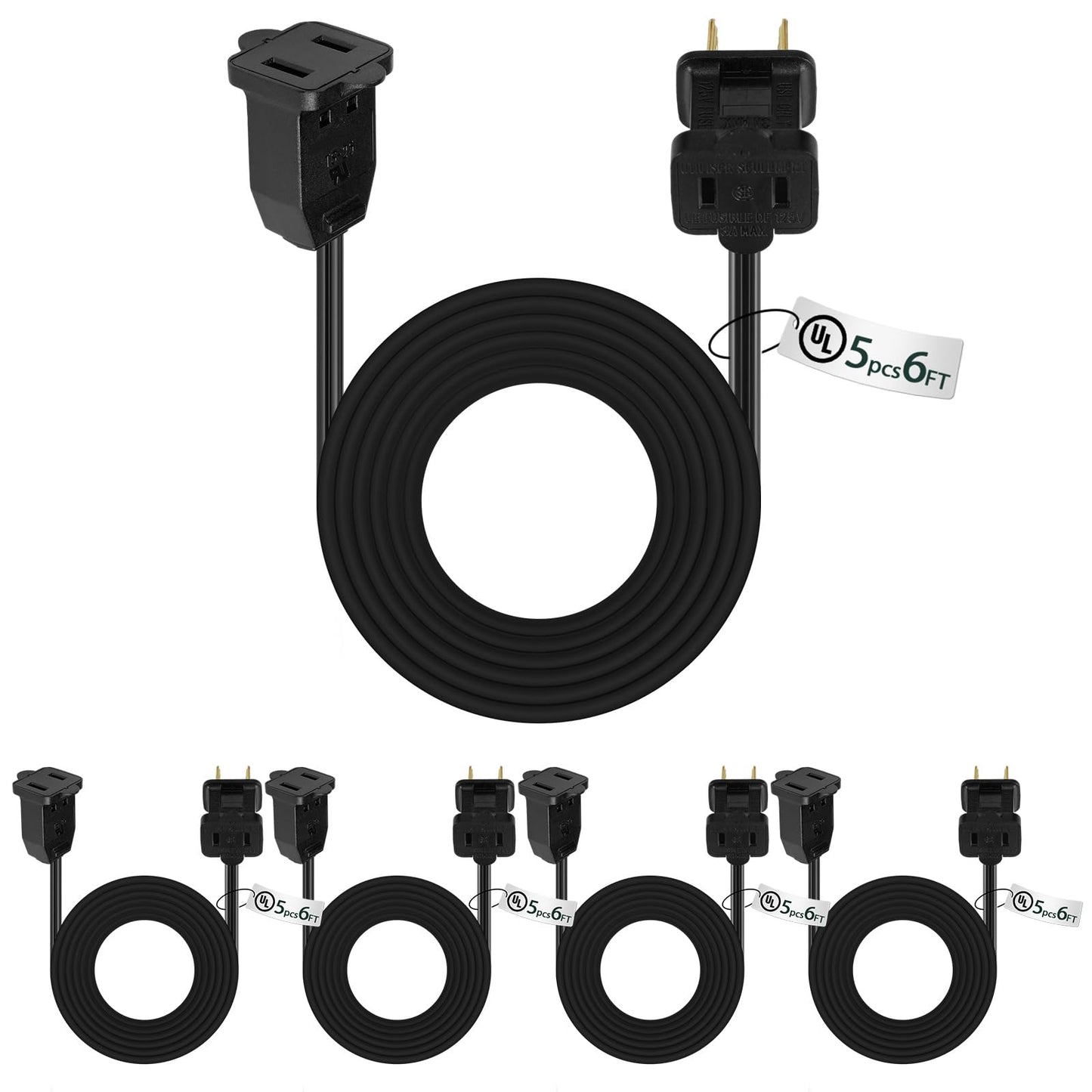 Kanayu 5 Pack 12 ft Clear Indoor Extension Cord 2 Prong Electric Cord Extender, Wire Plug in and End, Ac 120 Volts, for Outdoor