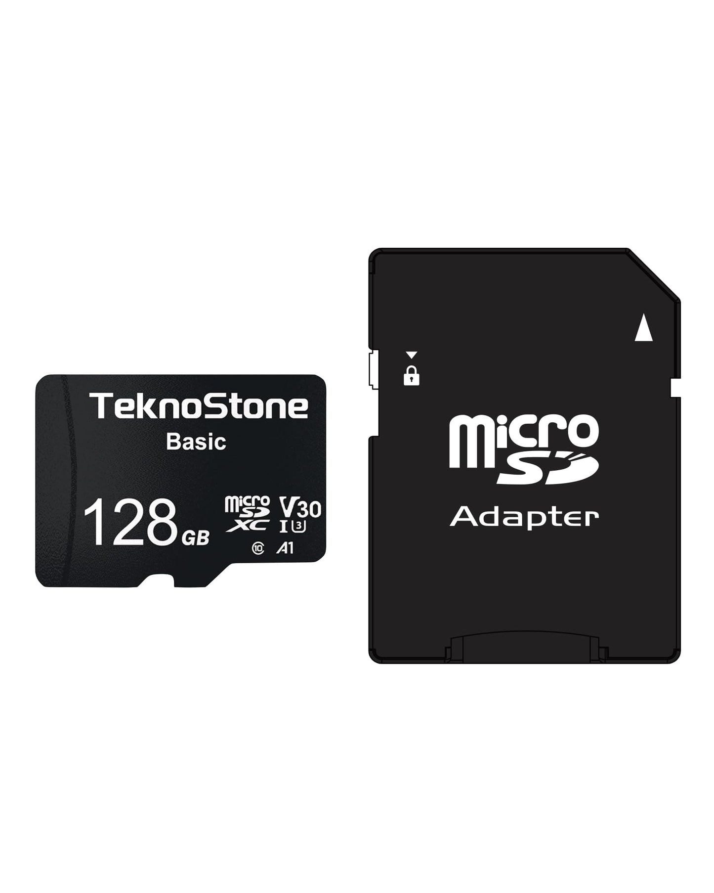 TEKNOSTONE Basic 128GB Micro SDXC Memory Card with Adapter Up to 90MB/s Read Speed U3 V30 A1 Rated HD Video Support TF Card for