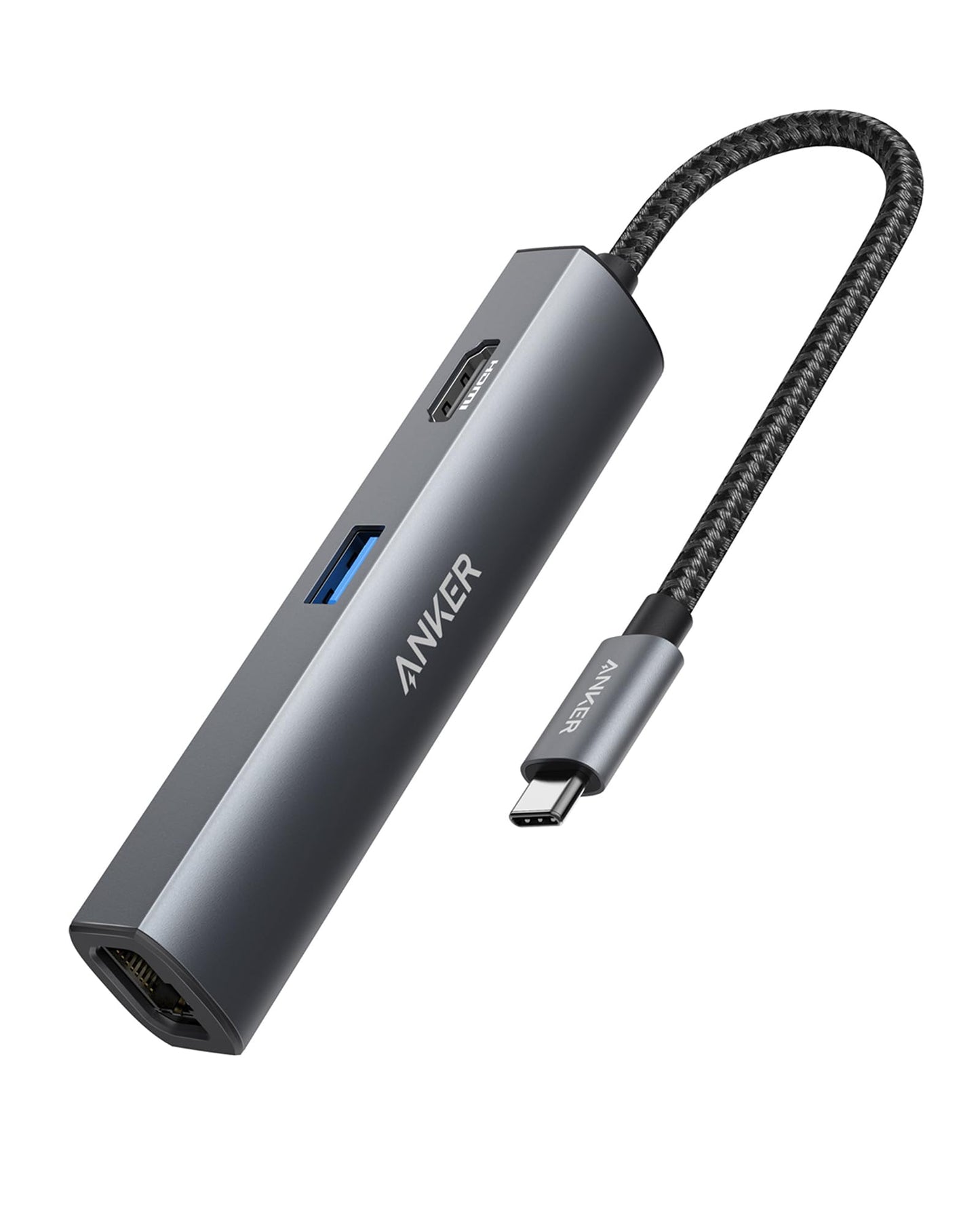Anker 5-in-1 USB C Hub Adapter, 4K HDMI, Ethernet, 3 USB 3.0 Ports, Gray, Model A8338