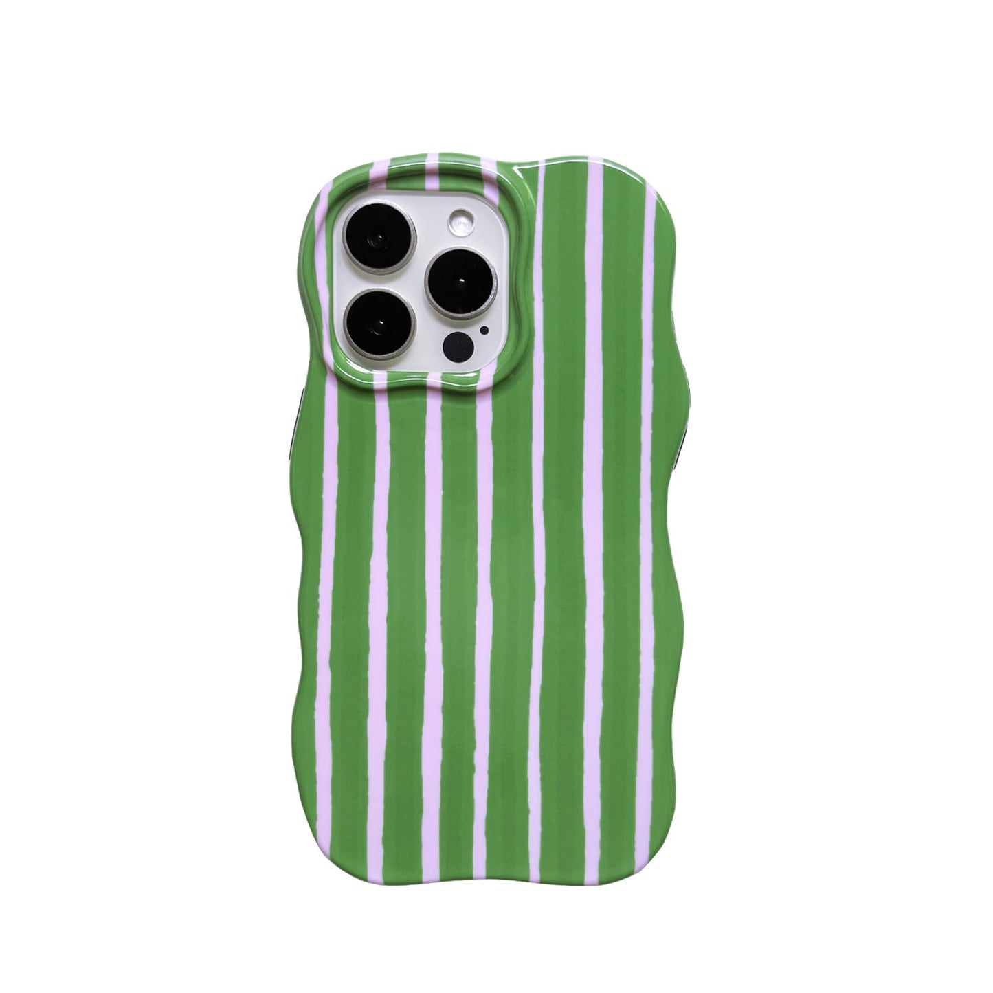 XQAGU for iPhone 16 Pro Max Case Striped Cute Aesthetic Stylish Trendy Wave Protective Phone Case Durable Shockproof-Green