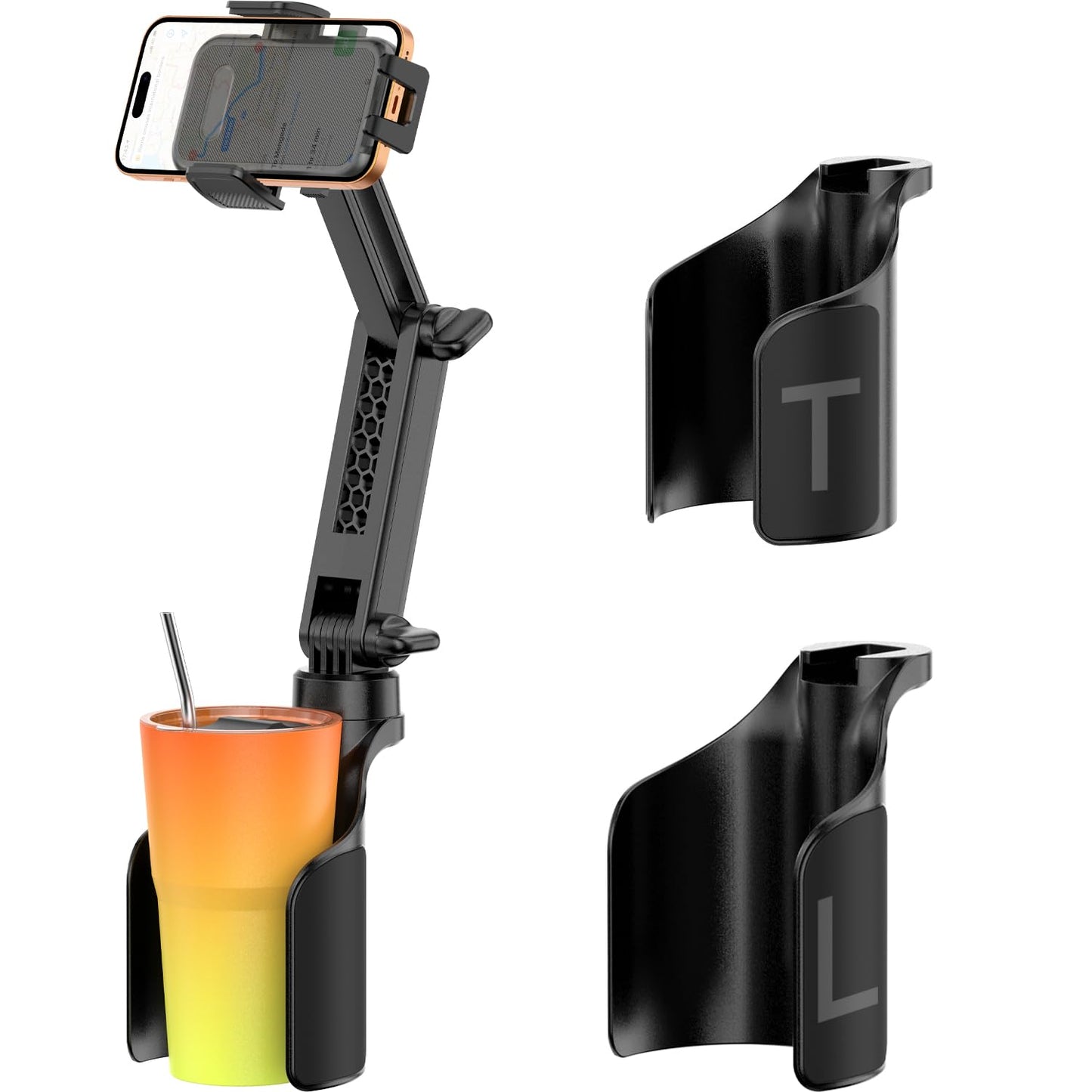 AUNC Phone Holders for Your Car,2 in 1 Car Phone Holder with Two Adjustable Bases,Long Arm with 360Rotation Cup Phone Holder for