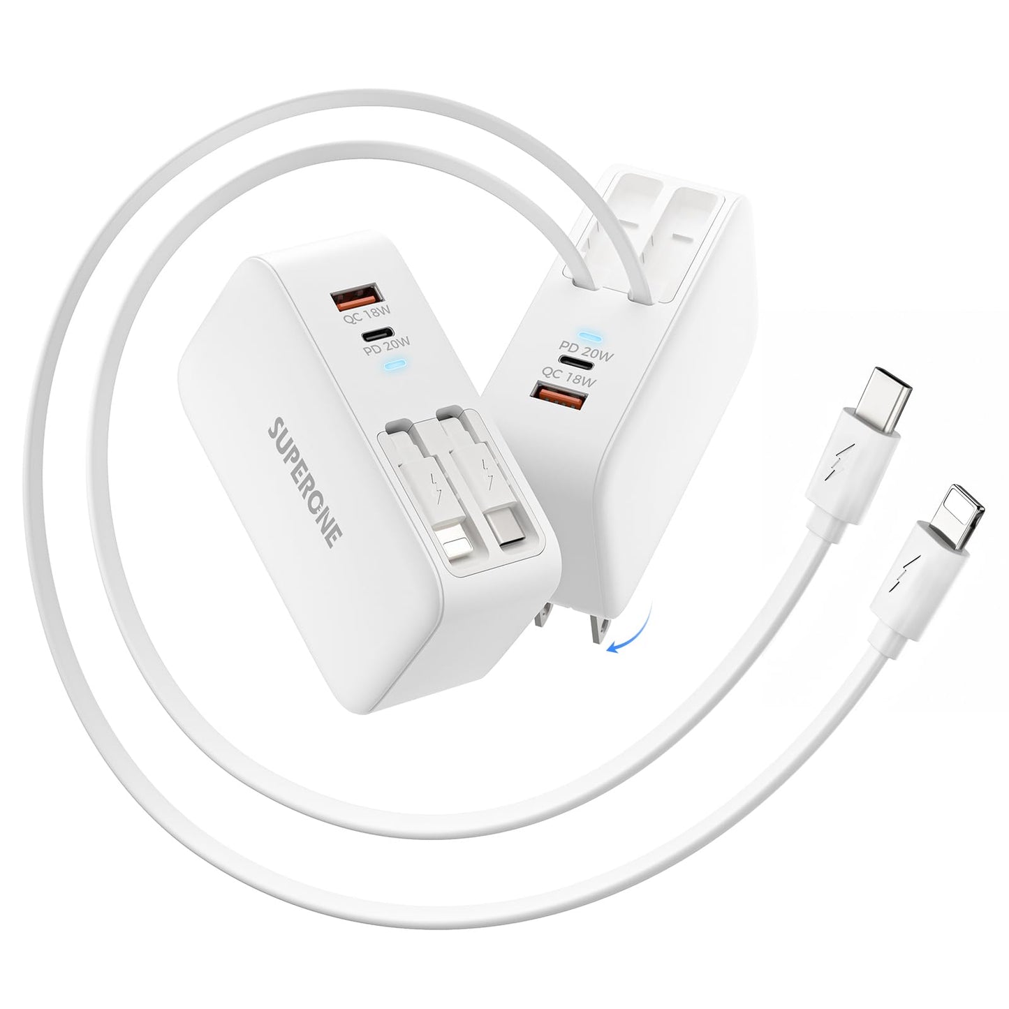 SUPERONE Retractable iPhone Charger, 4-Port USB C Charger Block, iPhone Chargers Fast Charging with USB C & Apple Cable, Wall Ch