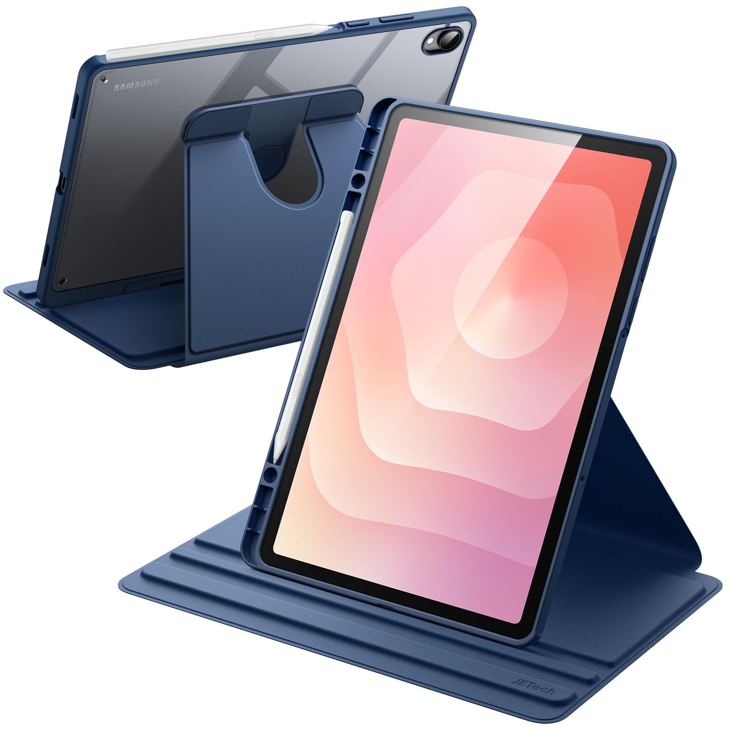 JETech Rotating Case for Samsung Galaxy Tab S11 with S Pen Holder, 360 Degree Rotation Protective Stand Cover Clear Back, Auto W