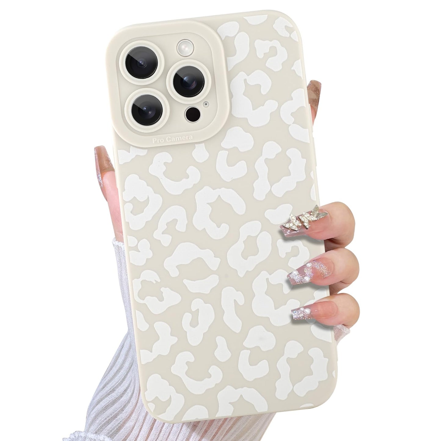 TEAUGHT Compatible with iPhone 14 Pro Max Case Cute Pattern White Leopard Print Cheetah Shockproof Silicone Phone Cover for Girl