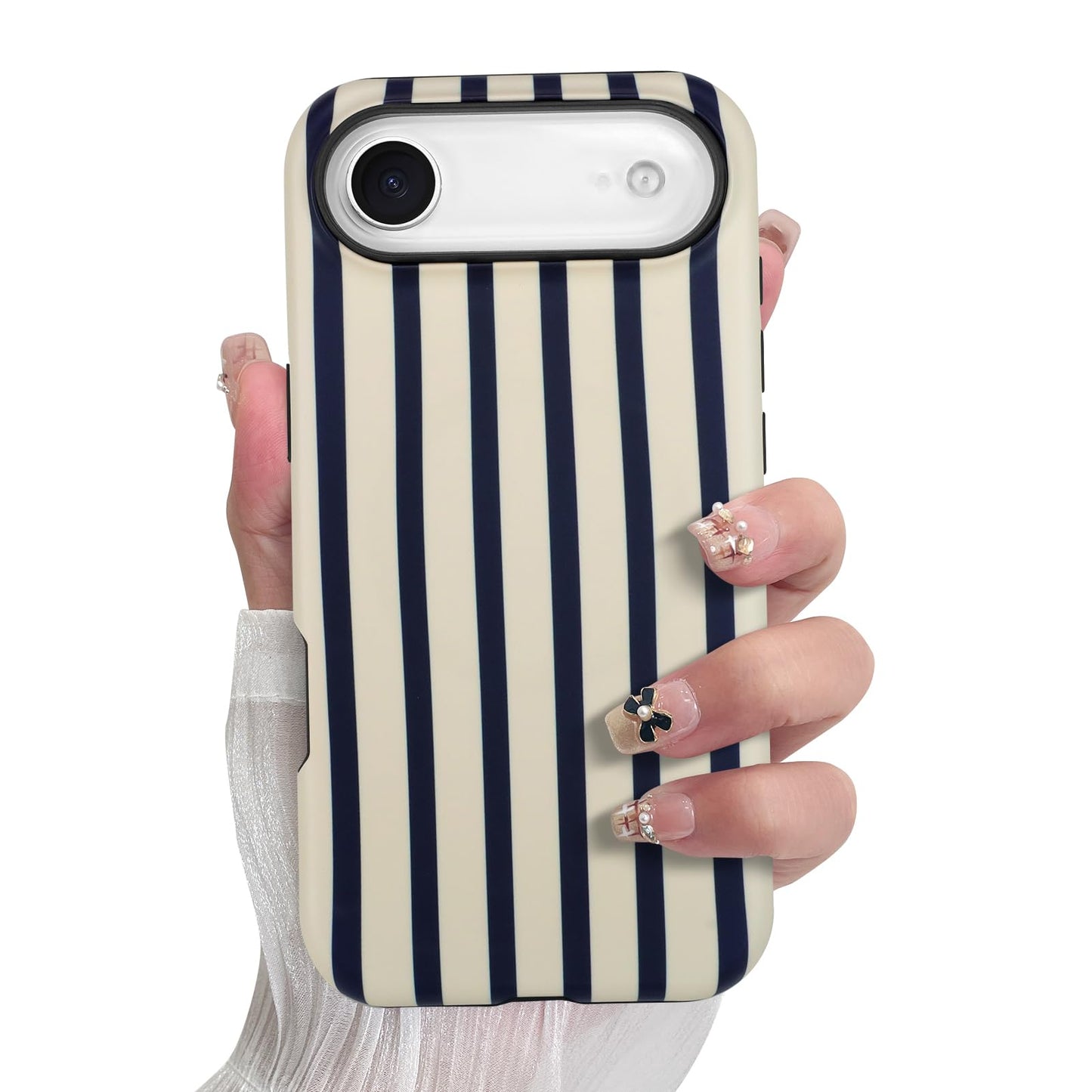SOKAD Magnetic Vertical Stripes Phone Case for iPhone Air, Cute Navy Blue Striped Line Pattern Compatible with Magsafe Matte Pro