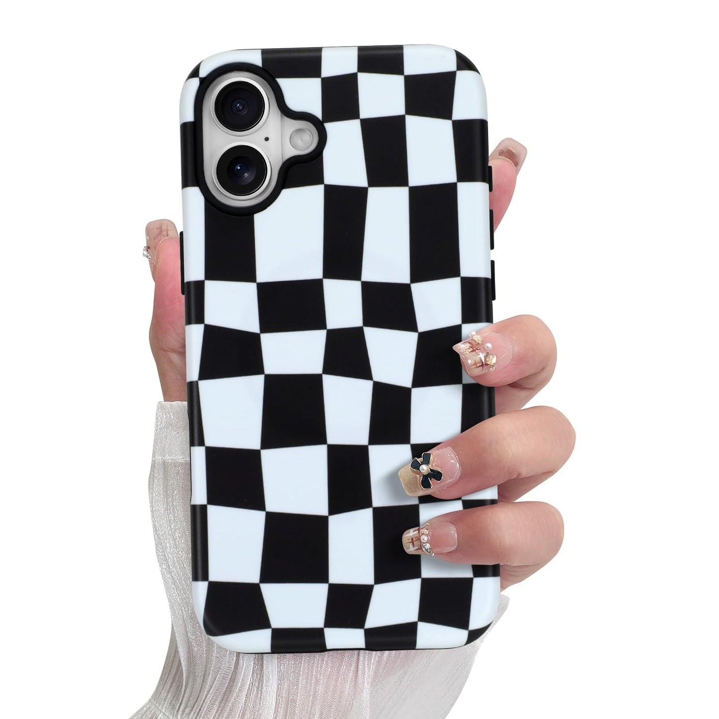 SOKAD Magnetic Checkered Phone Case for iPhone 16, Cute Grids Plaid Checkerboard Pattern Compatible with Magsafe Matte Protectiv