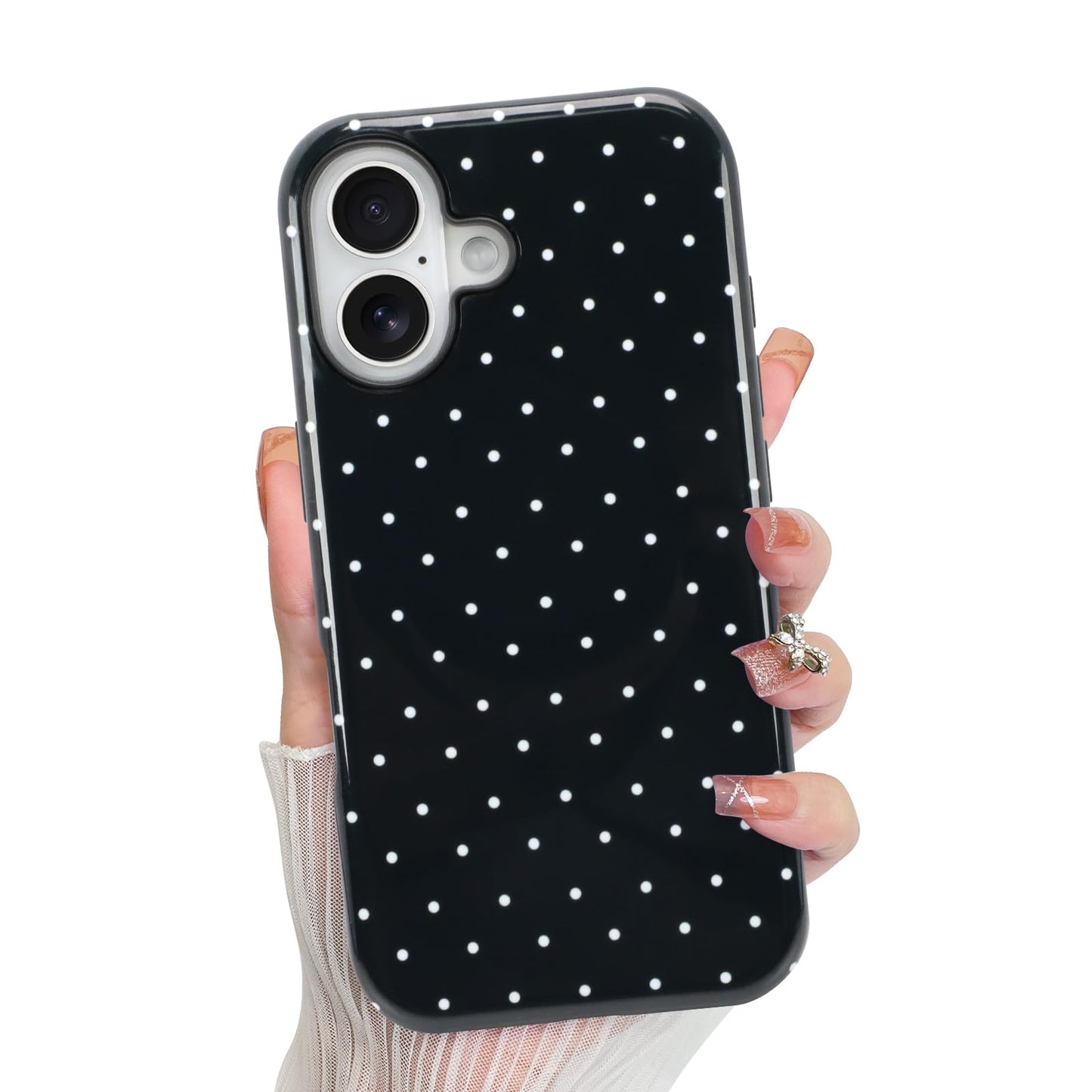KANGHAR Compatible with iPhone 16 Case, Aesthetic Spot Cute Pattern, Support for MagSafe Shockproof Cover for Girls Women -Black