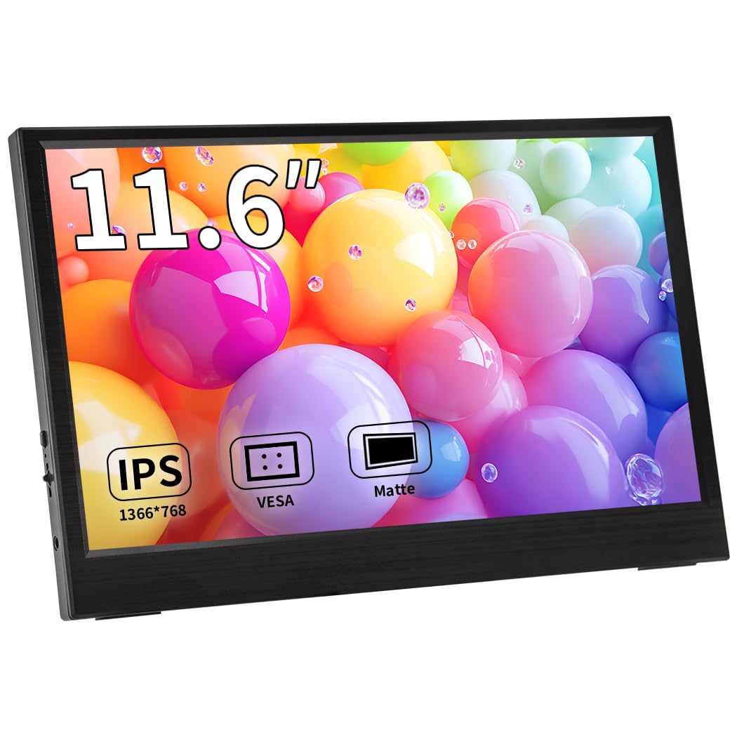 Magedok Portable Monitor 11.6 Inch,1366x768 HD IPS Small HDMI Display, Dual USB-C, Low Power External Screen for Laptop PC Mac S