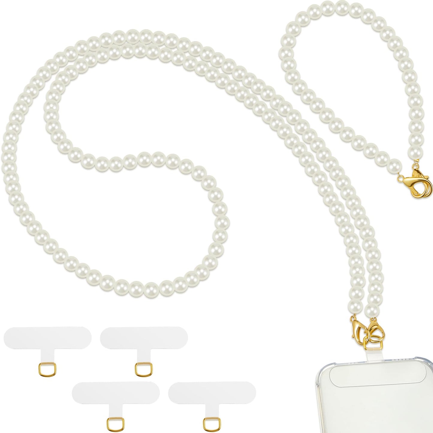 Ecation 2 Pcs Pearl Beaded Cell Phone Lanyard, Crossbody and Wrist Strap with Tether Tabs for Most Phones Case Bag Purse