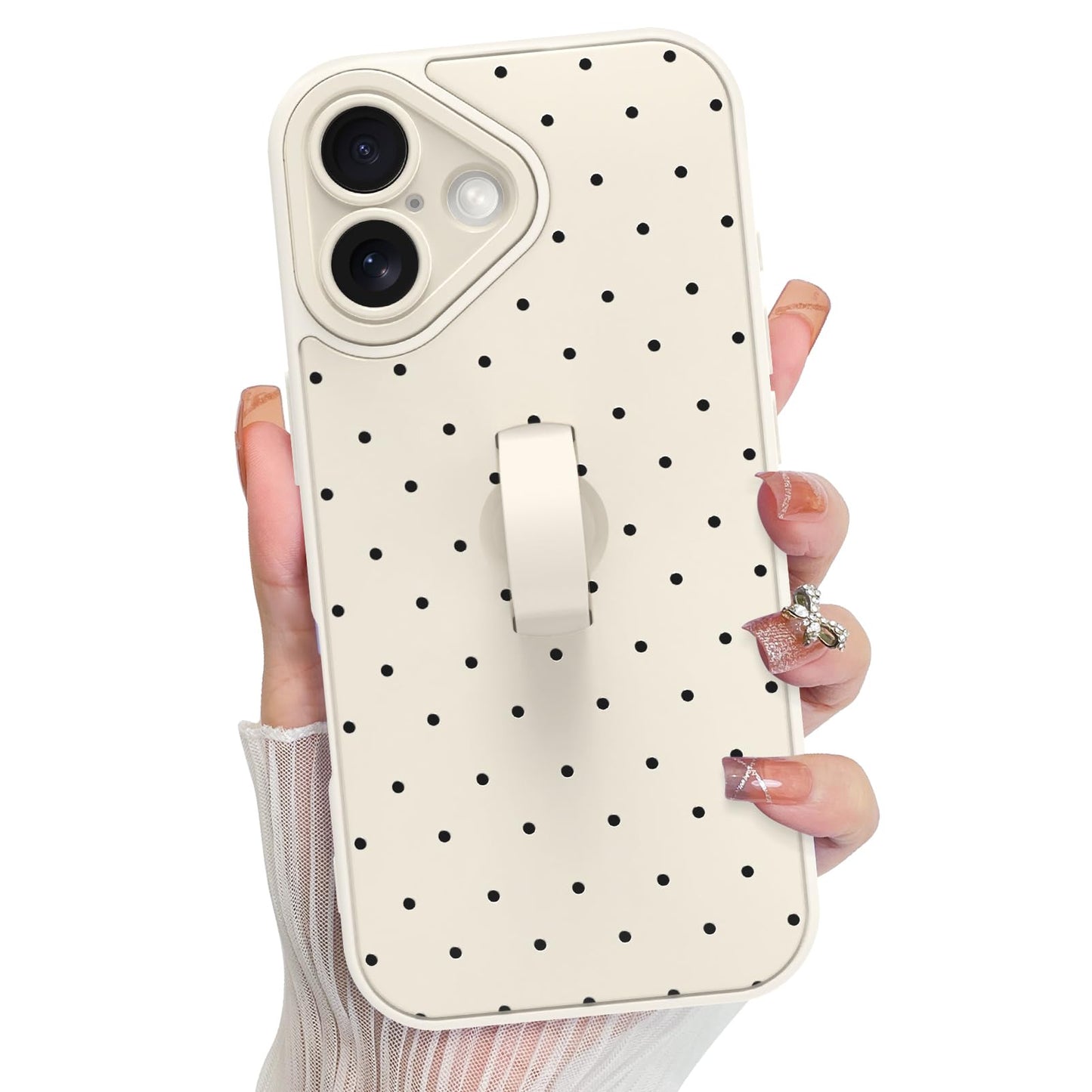 KANGHAR Compatible with iPhone 17 Case 2025, Silicone Spot Cute Pattern, Wristband Kickstand Camera Protection Soft Slim Cover f