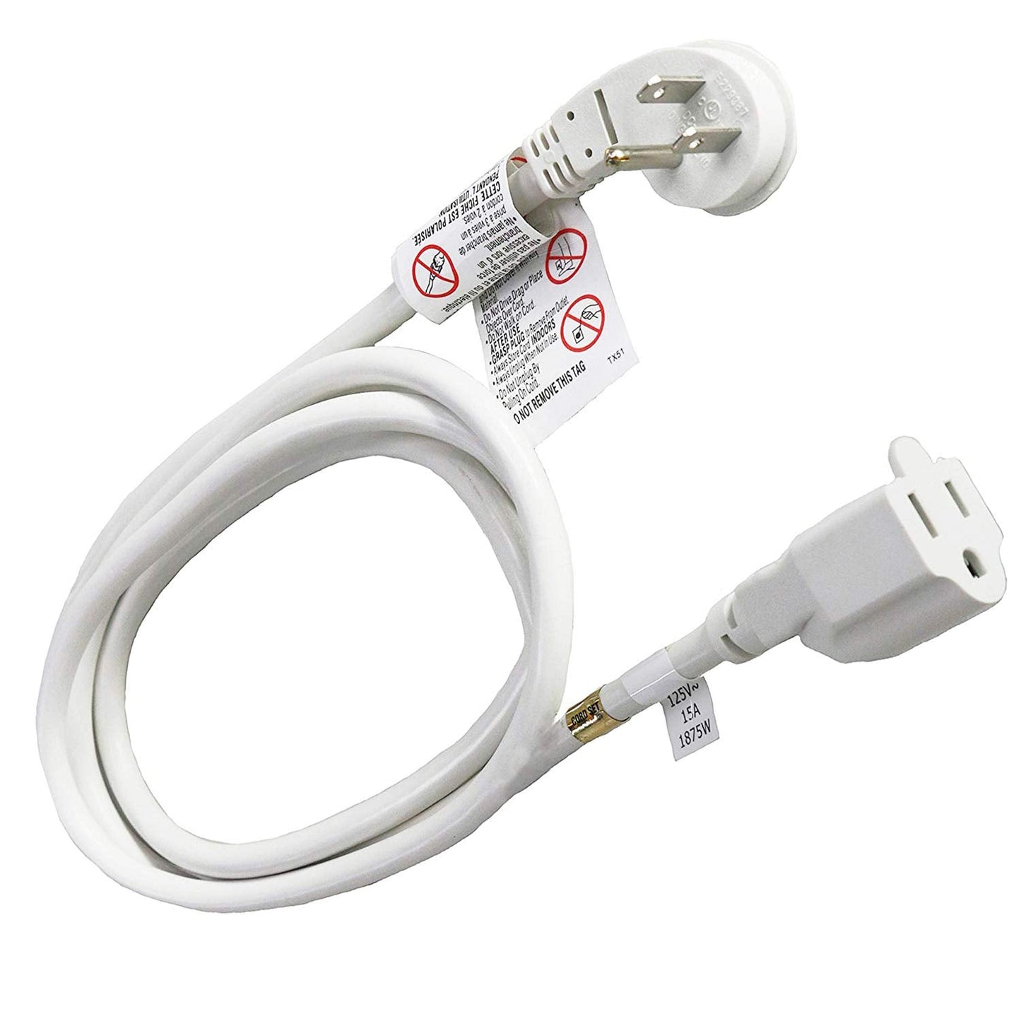 FIRMERST 1875W 10 Feet Extension Cord Heavy Duty Low Profile White 15A