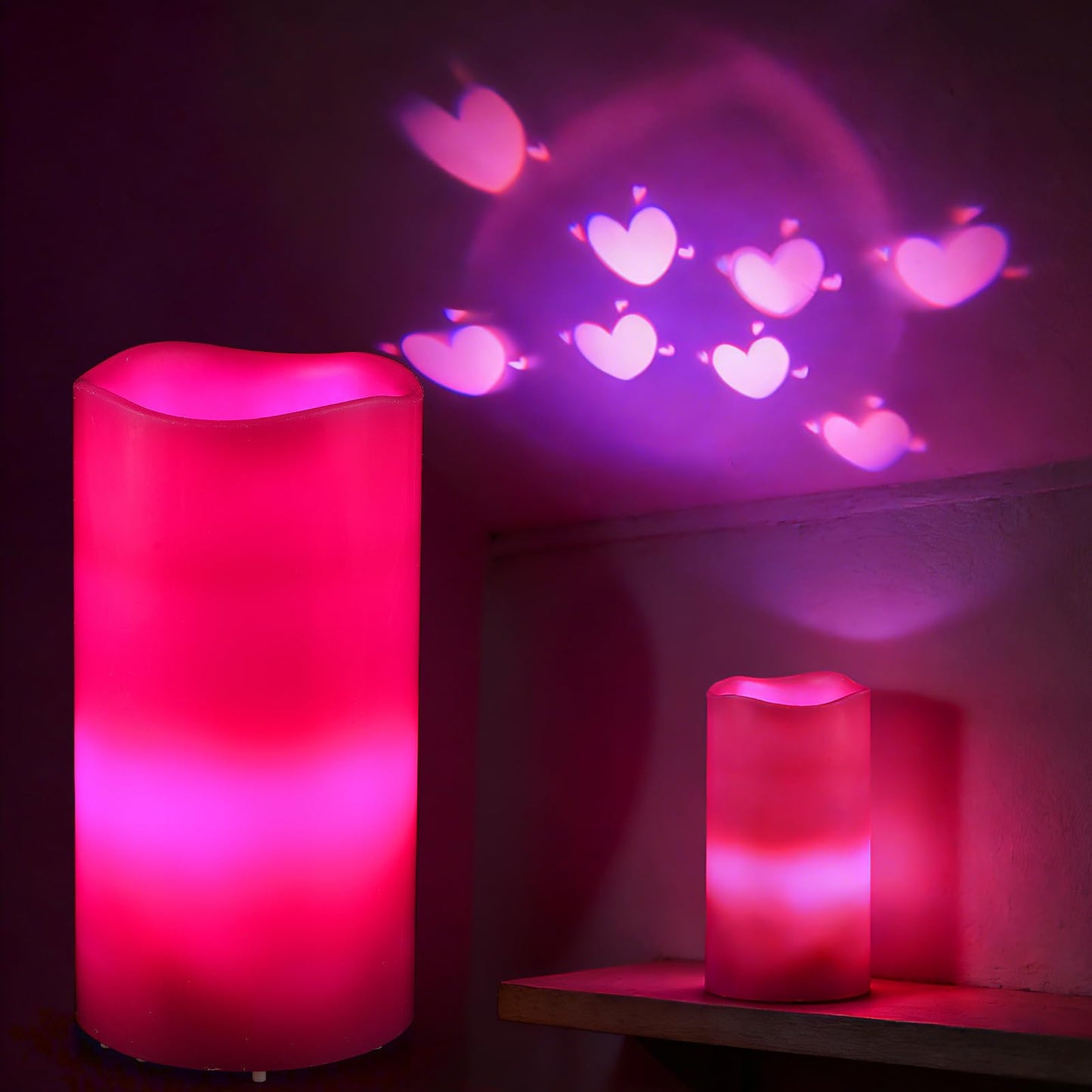 Alphatool Valentines Day Decorations LED Candle with Heart Projection - Pink Flameless Candles Light, Romantic Valentines Day De