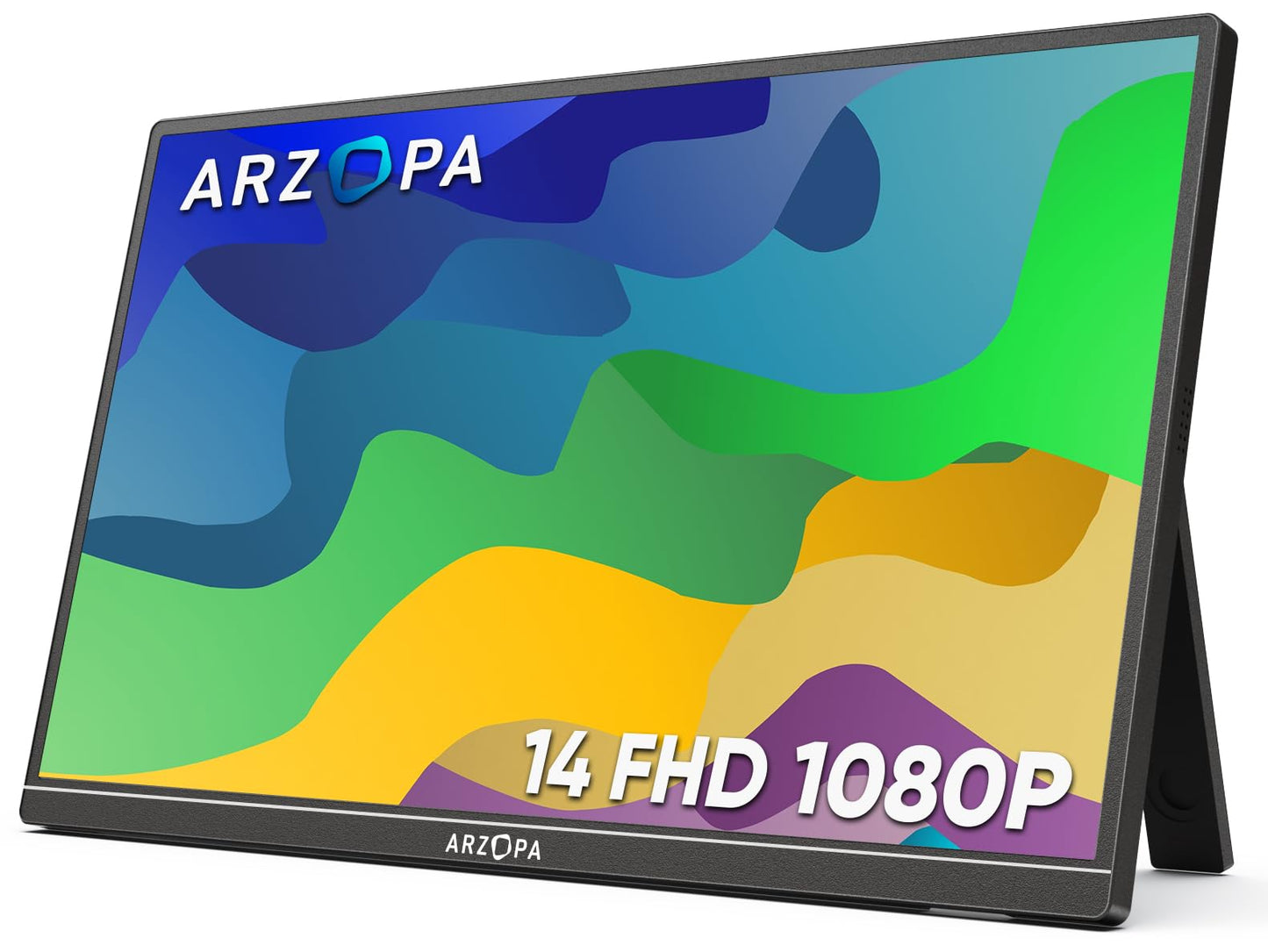 ARZOPA Portable Monitor Kickstand, 14.0 Ultra Slim Portable Laptop Monitor FHD 1080P External Display with Dual Speakers Second