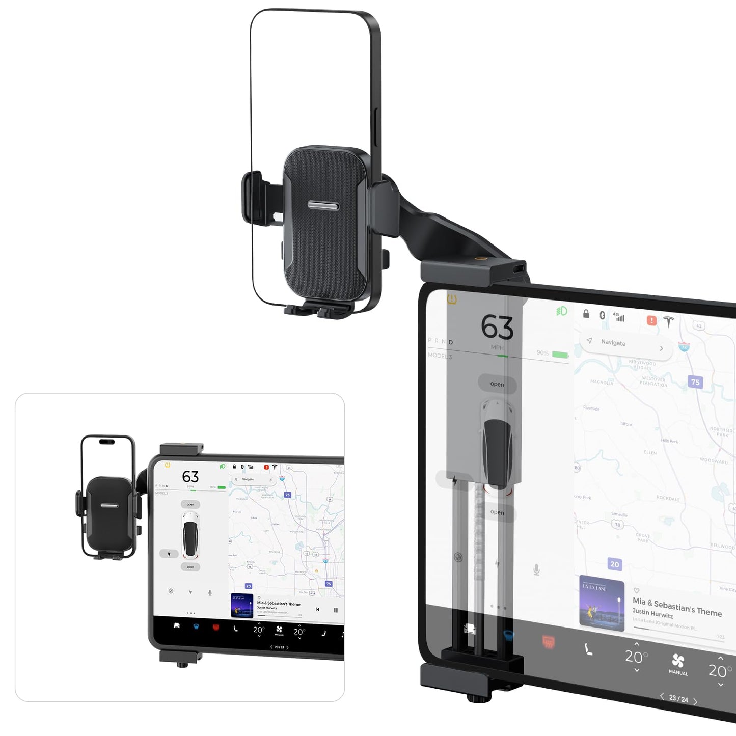 teefeet Adjustable Tesla Phone Mount Car Phone Holder for Model 3 and Model Y, No Glue Required,Center Console Display iPhone Ho