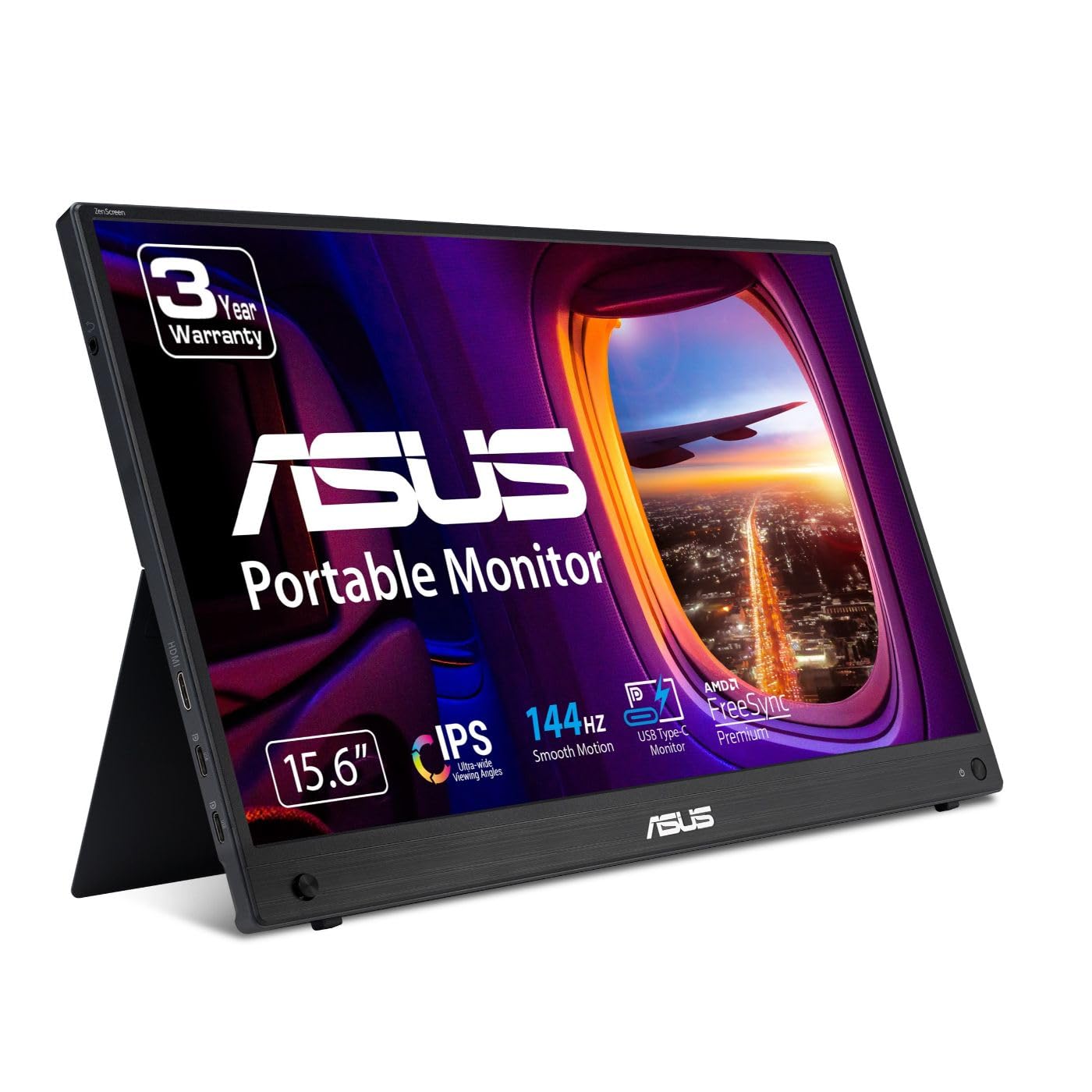 ASUS ZenScreen 15.6 1080P Portable USB-C Monitor (MB16AHG) - Full HD, IPS, 144Hz, Mini-HDMI, Freesync Premium, Ergo kickstand