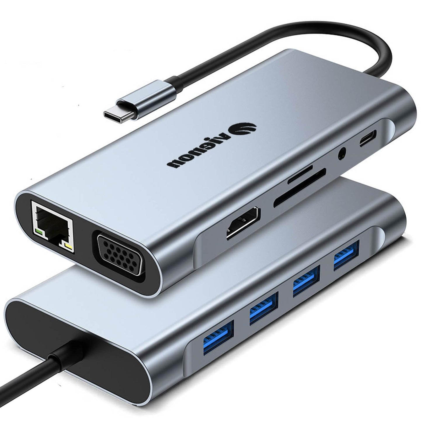 11-in-1 USB C Hub, Laptop Docking Station with RJ45 Gigabit Ethernet, 4K HDMI, 1080P VGA, SD/Micro SD Card Reader, 3.5 mm Audio