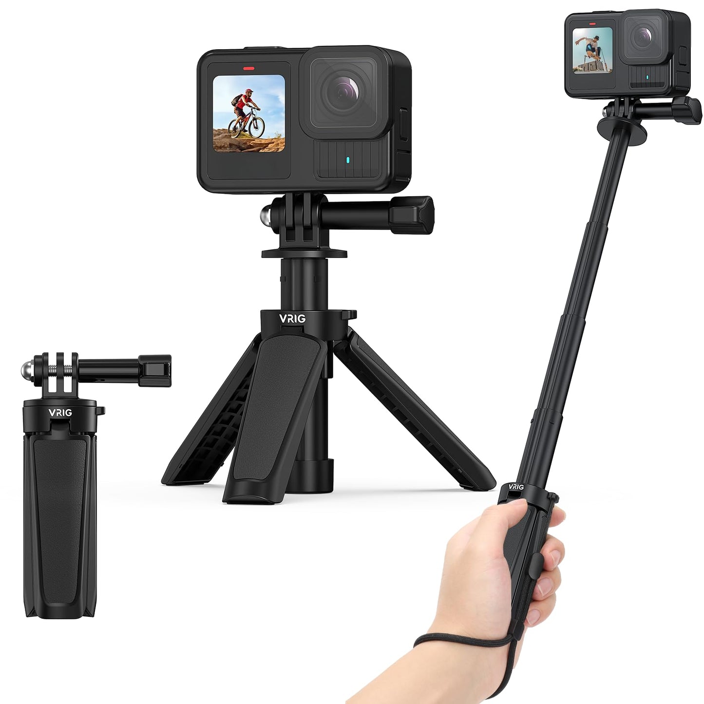 VRIG TP29 Extenable Mini Camera Tripod,Portable Small Handle Grip Desktop Webcam Selfie Stick Tripod for DJI Osmo Action 5Pro/4/