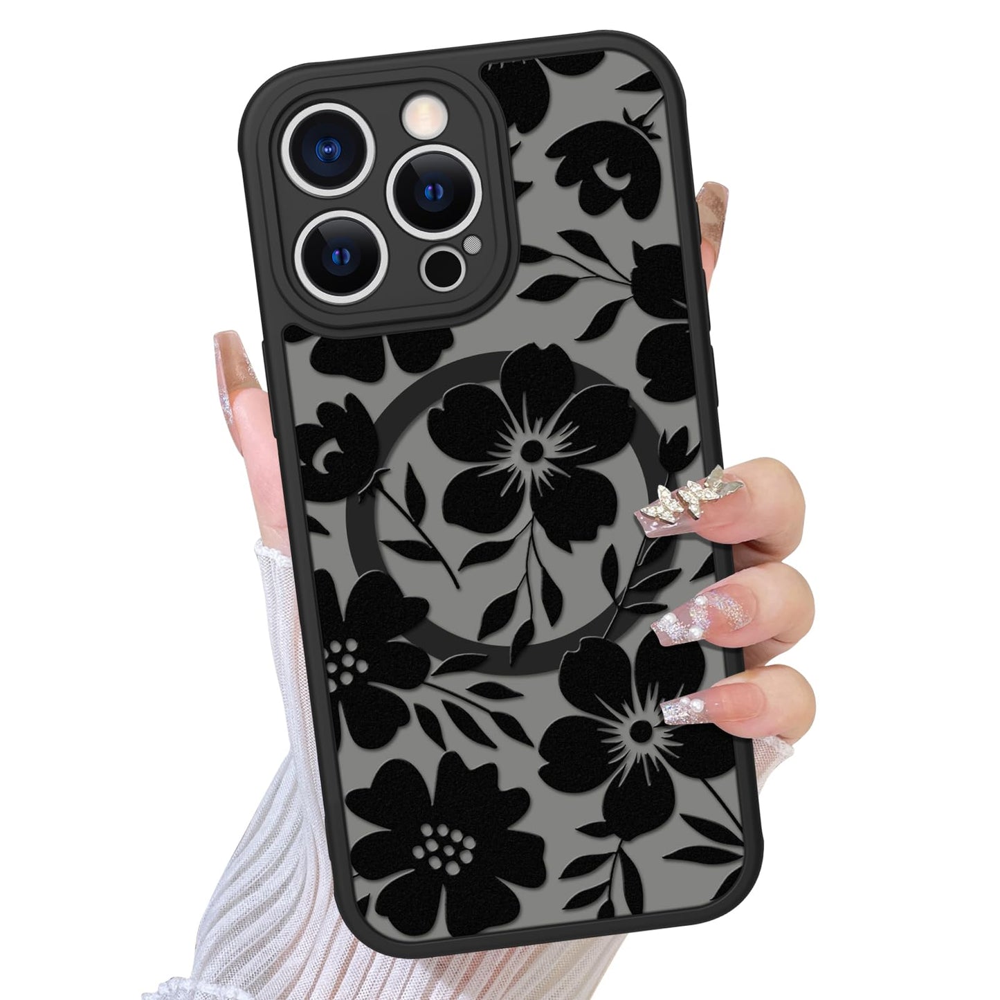 TEAUGHT Compatible with iPhone 15 Pro Case Support for MagSafe Cute Pattern Floral Flower Camera Protection Matte Skin-Touch Cov
