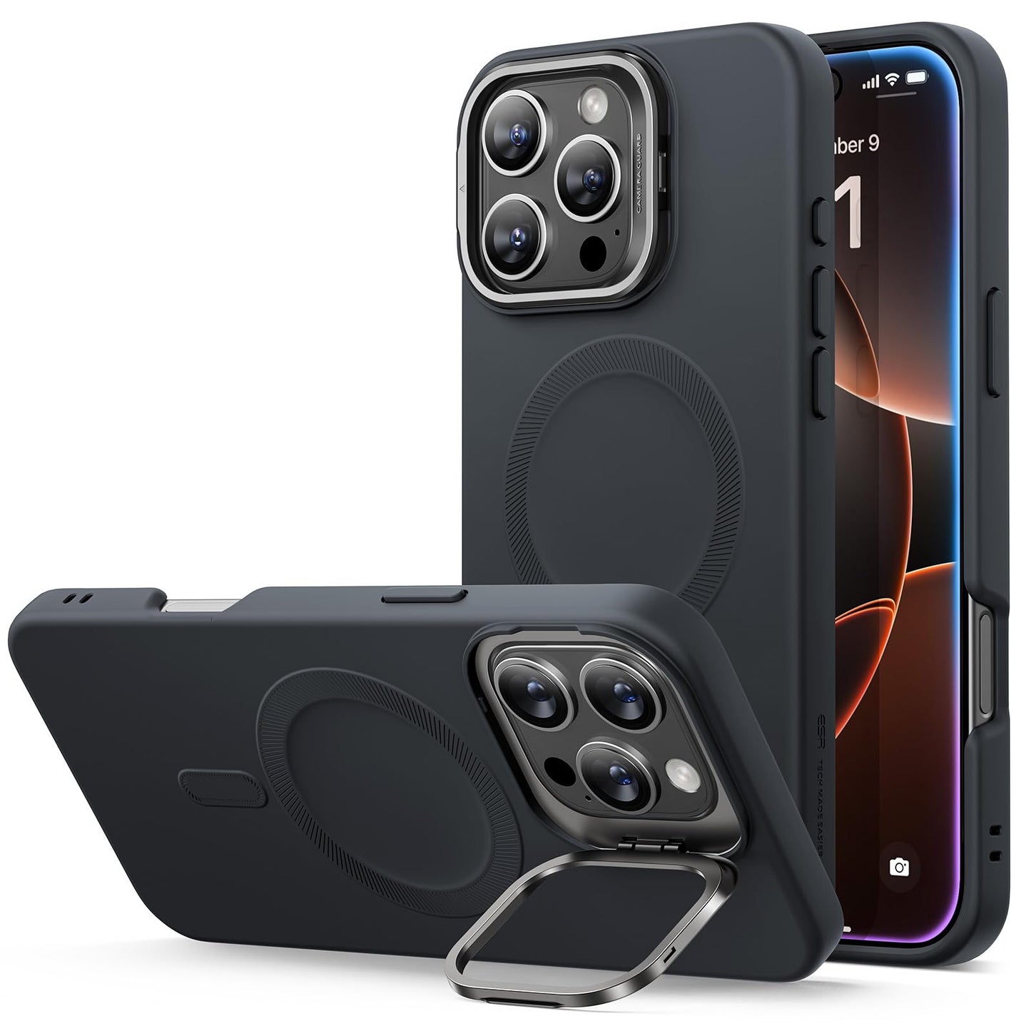 ESR for iPhone 16 Pro Max Case, Silicone Case with Stand, Compatible with MagSafe, Built-in Camera Stash Stand, Magnetic Phone C