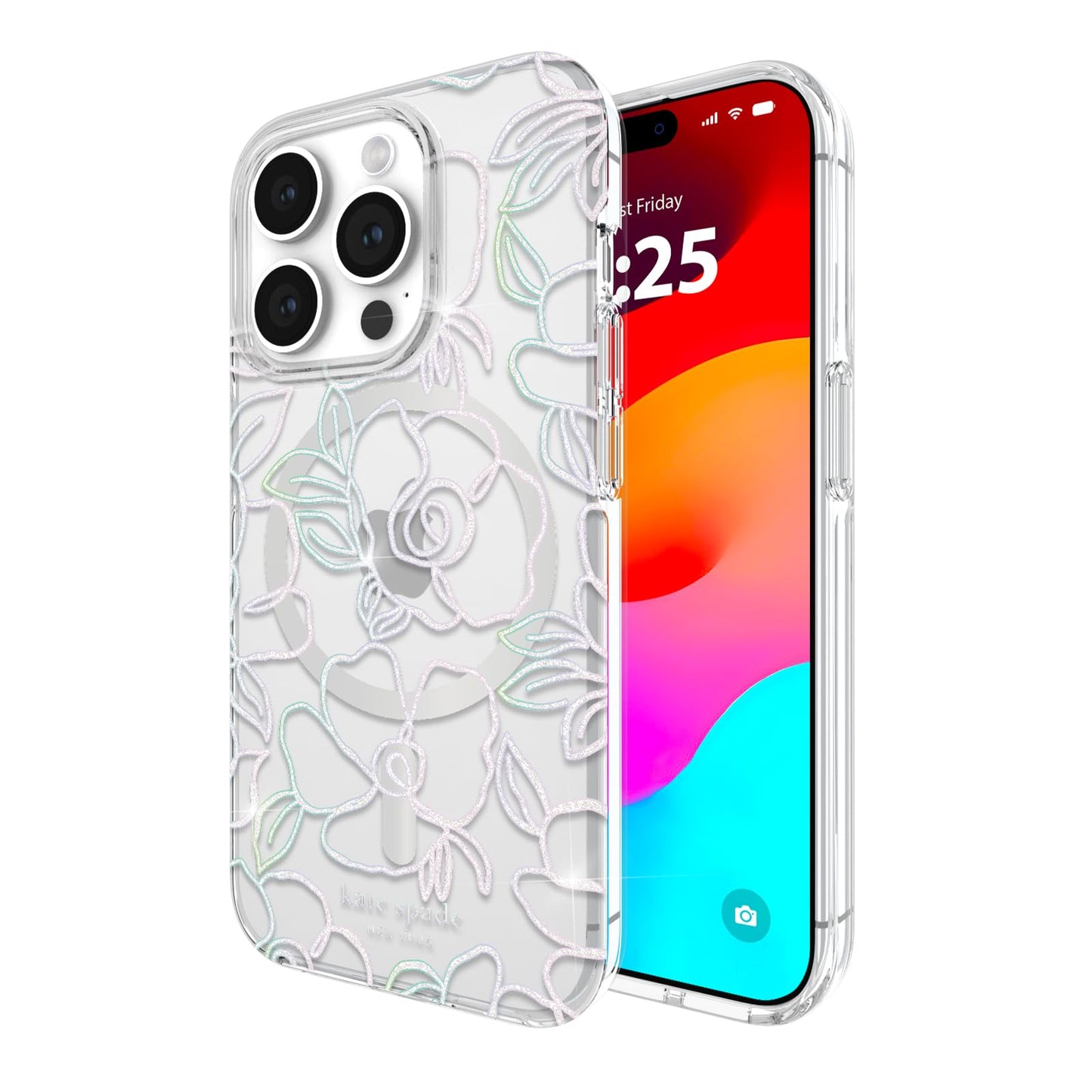Kate Spade New York iPhone 15 Pro Case, Compatible with MagSafe - Modern Floral Silver