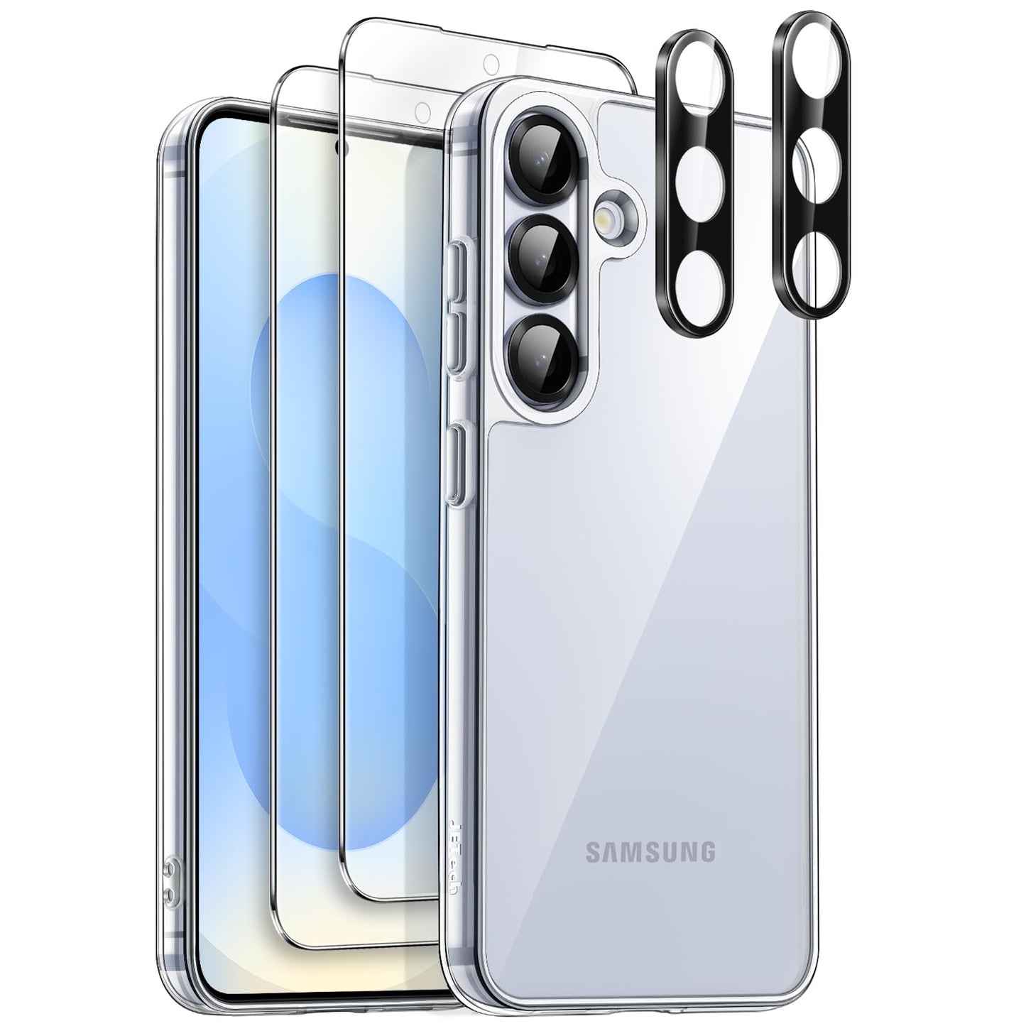 JETech Case for Samsung Galaxy S25 5G with 2-Pack Each Tempered Glass Screen Protector and Camera Lens Protector, 5 in 1 Non-Yel