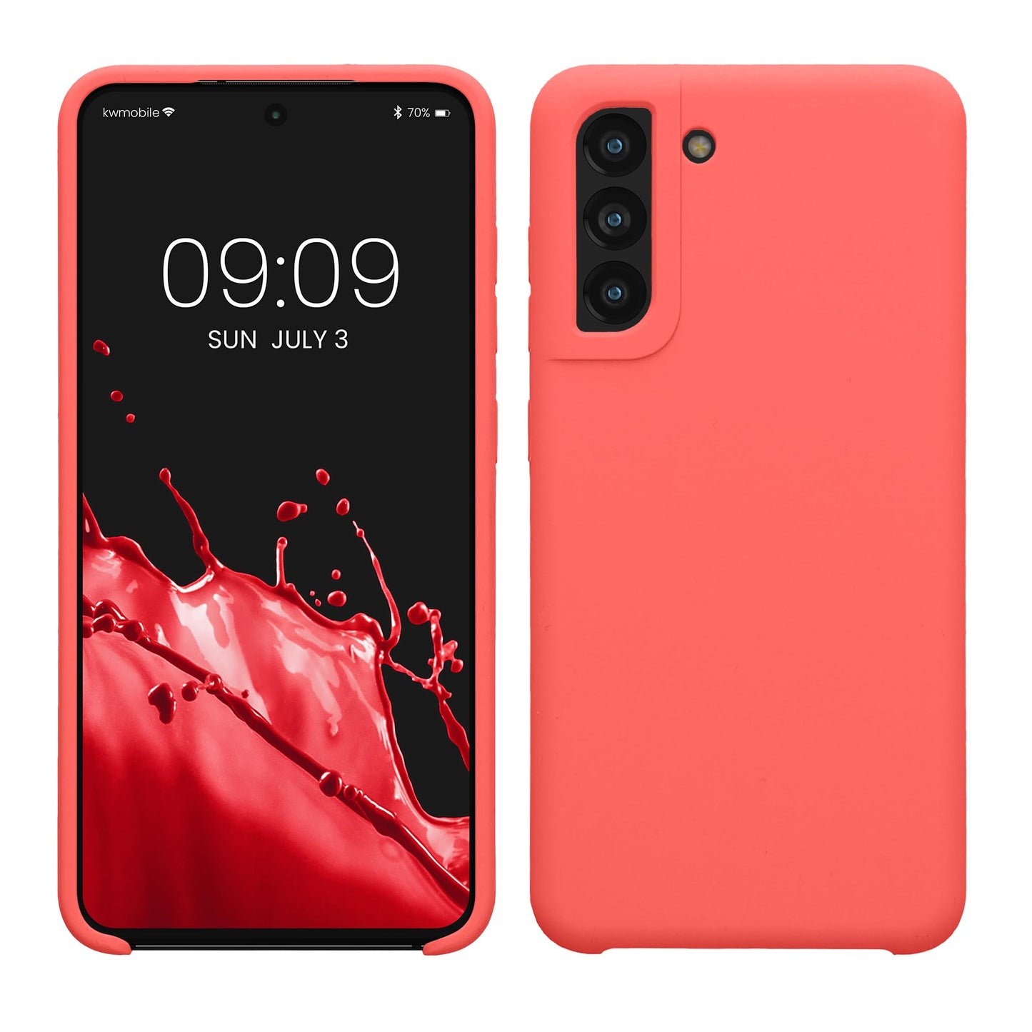 kwmobile Case Compatible with Samsung Galaxy S21 FE Case - TPU Silicone Phone Cover with Soft Finish - Neon Coral