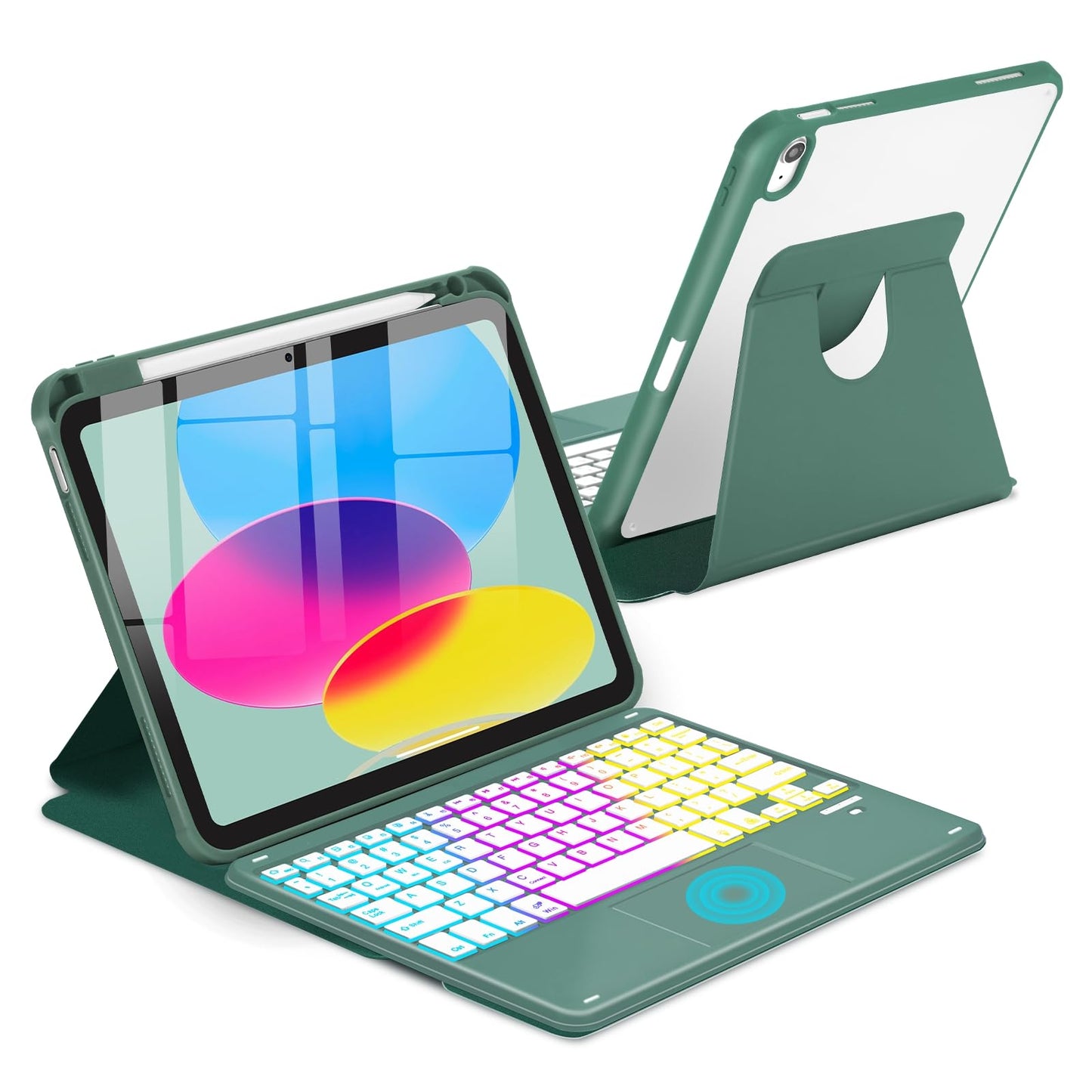 MePadKey Touchpad Keyboard Case for iPad (A16) 11th 10th Generation, 360 Rotation Cover with Pencil Holder Wireless Backlit Deta