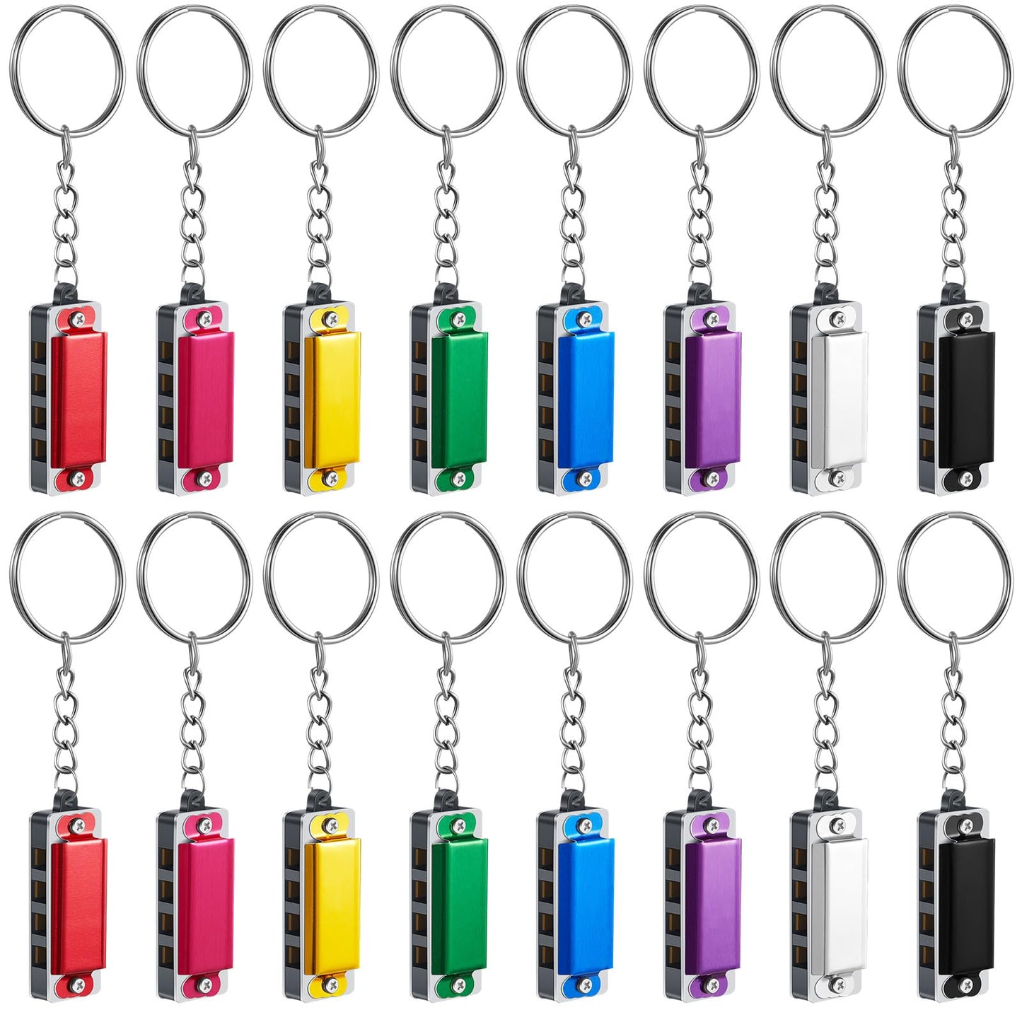 Ecally 16 Pcs Mini Harmonica Keychain Operation Christmas Favors Portable Wind Instruments 4 Holes 8 Tunes Harmonica Music Party