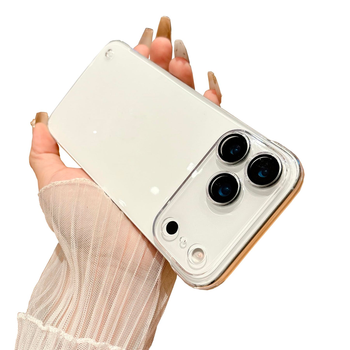 Woluki Frameless Electroplated Clear Case for iPhone 17 Pro Max Built-in Camera Lens Protector,Slim Thin High Transparent Hard P