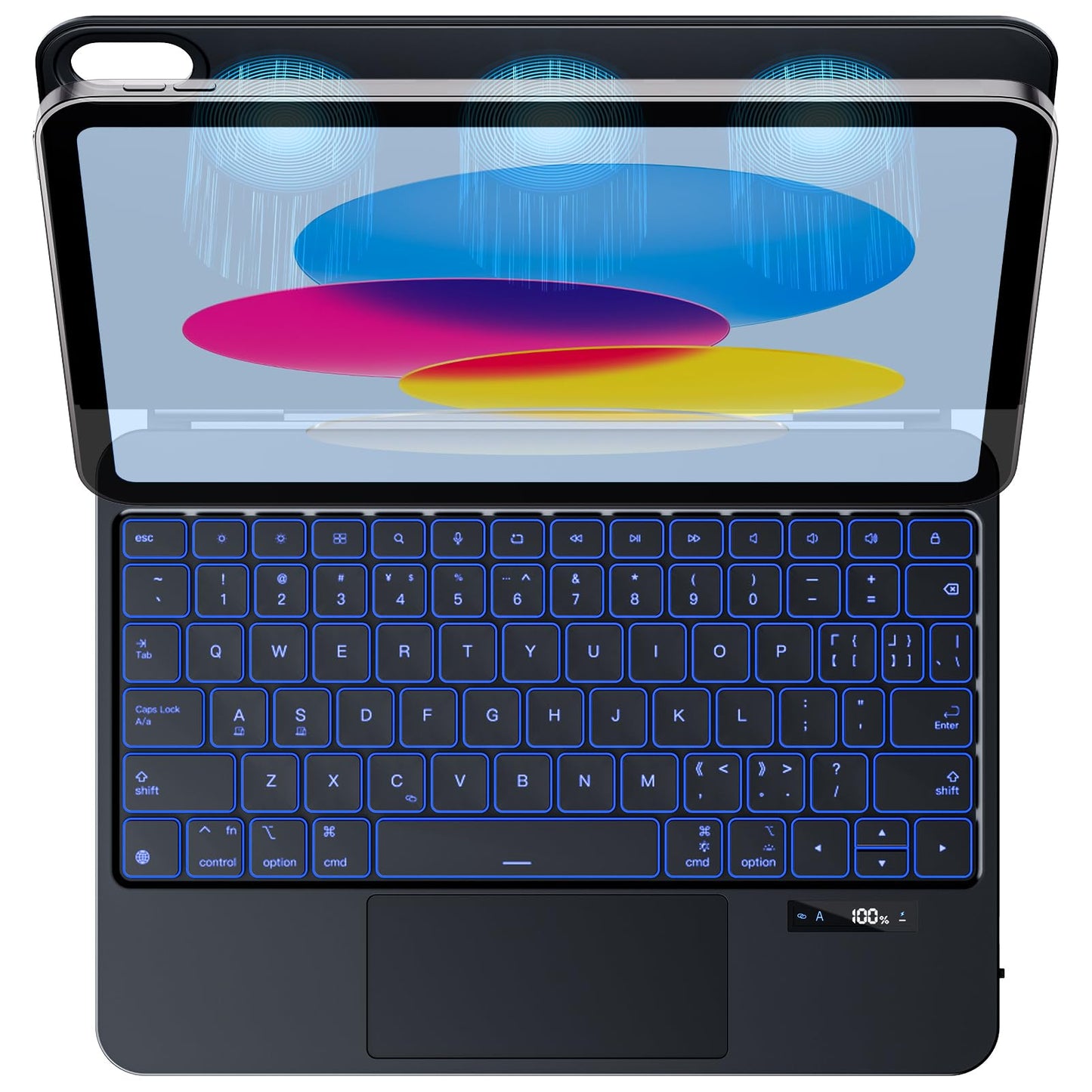 JUQITECH Magic Keyboard Case for iPad 11th Gen (A16, 2025) & 10th Gen (10.9-inch, 2022) with Multi-Touch Trackpad, LED Status Di