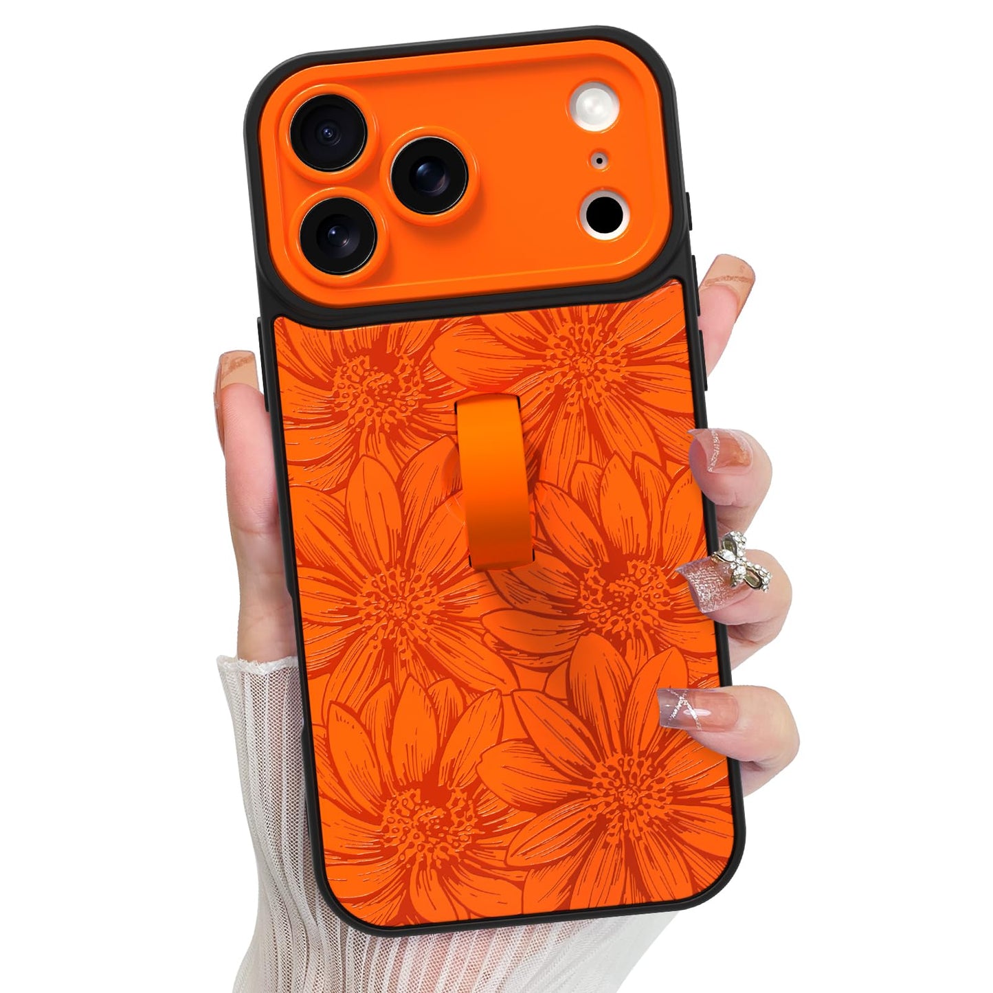 KANGHAR Compatible with iPhone 17 Pro Max Case, Silicone Sunflower Floral Cute Pattern, Wristband Kickstand Camera Protection So