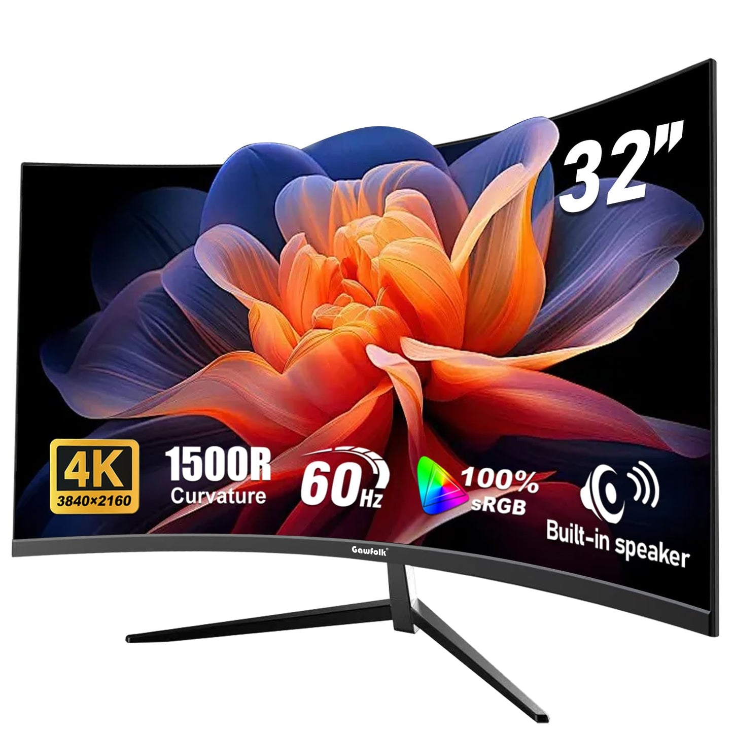 Gawfolk 32 Inch 4K UHD Curved 1500R Computer Monitor, Ultra-Clear (3840 2160p) Screen, 100% sRGB, 178 Viewing Angle, DisplayPor
