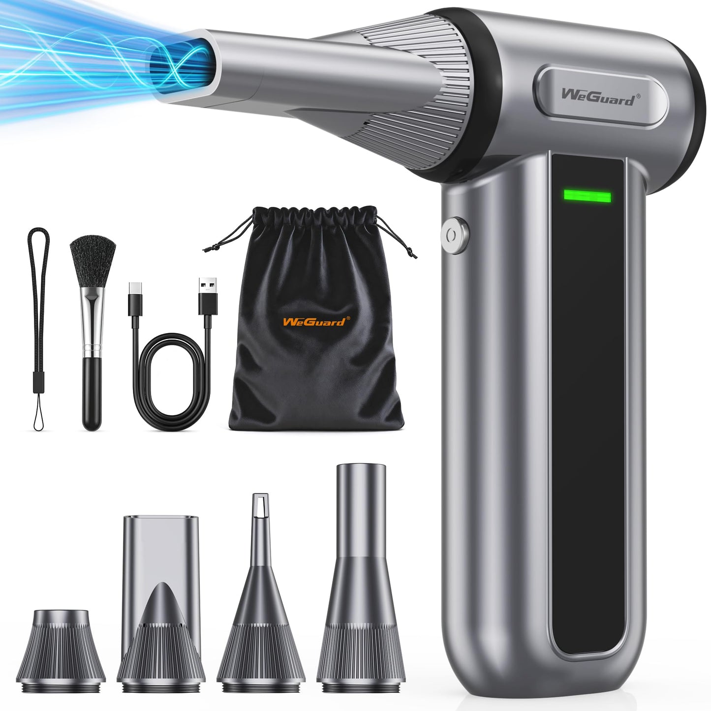 WeGuard W22 Electric Air Duster, 180000 RPM Compressed Air Duster with LED Light, 3-Speed Adjustable/Compressed Air Can Alternat