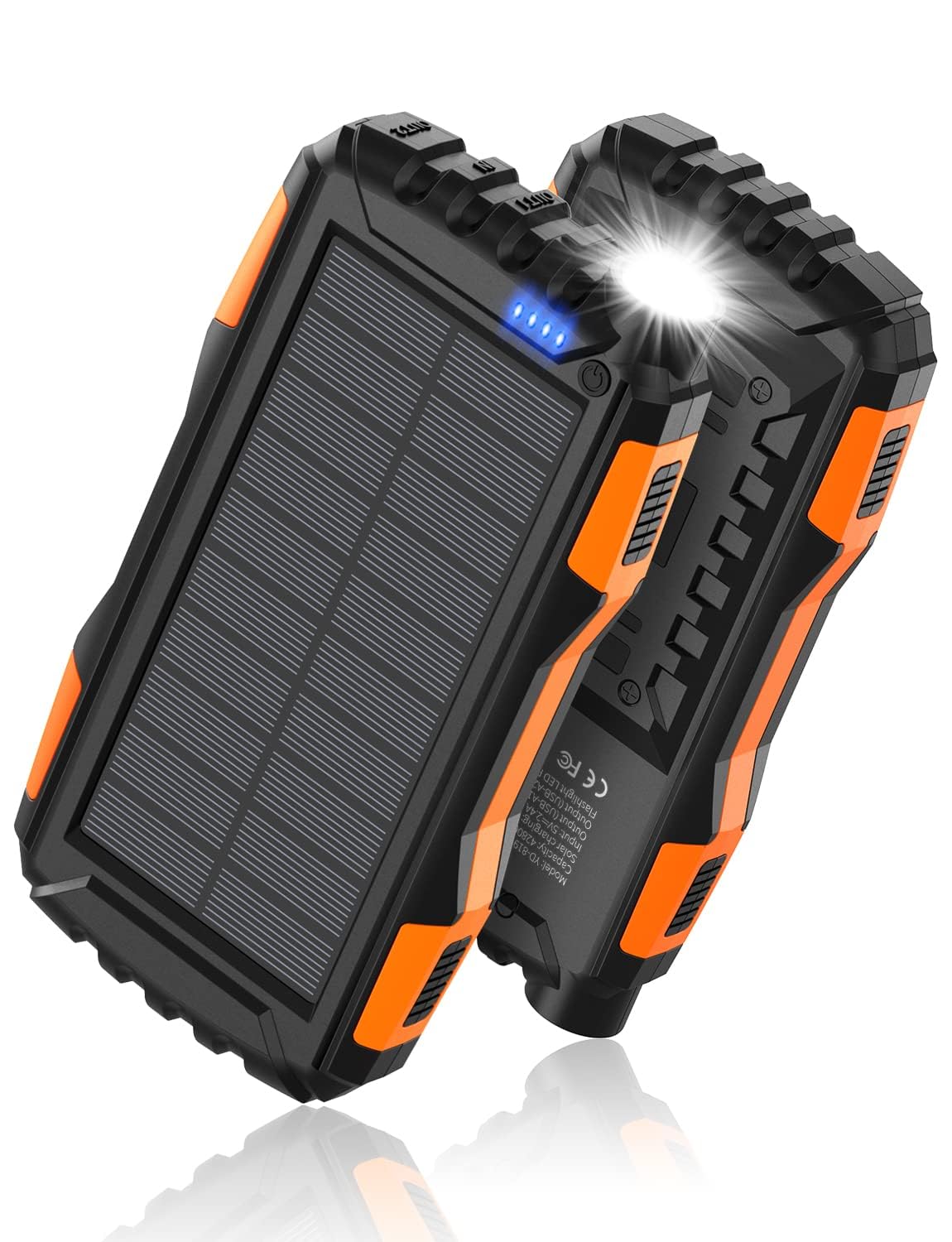 Mregb Power Bank Solar Charger 42800mAh Fast Charge QC 3.0 Built-in Flashlight Orange Model YD-819