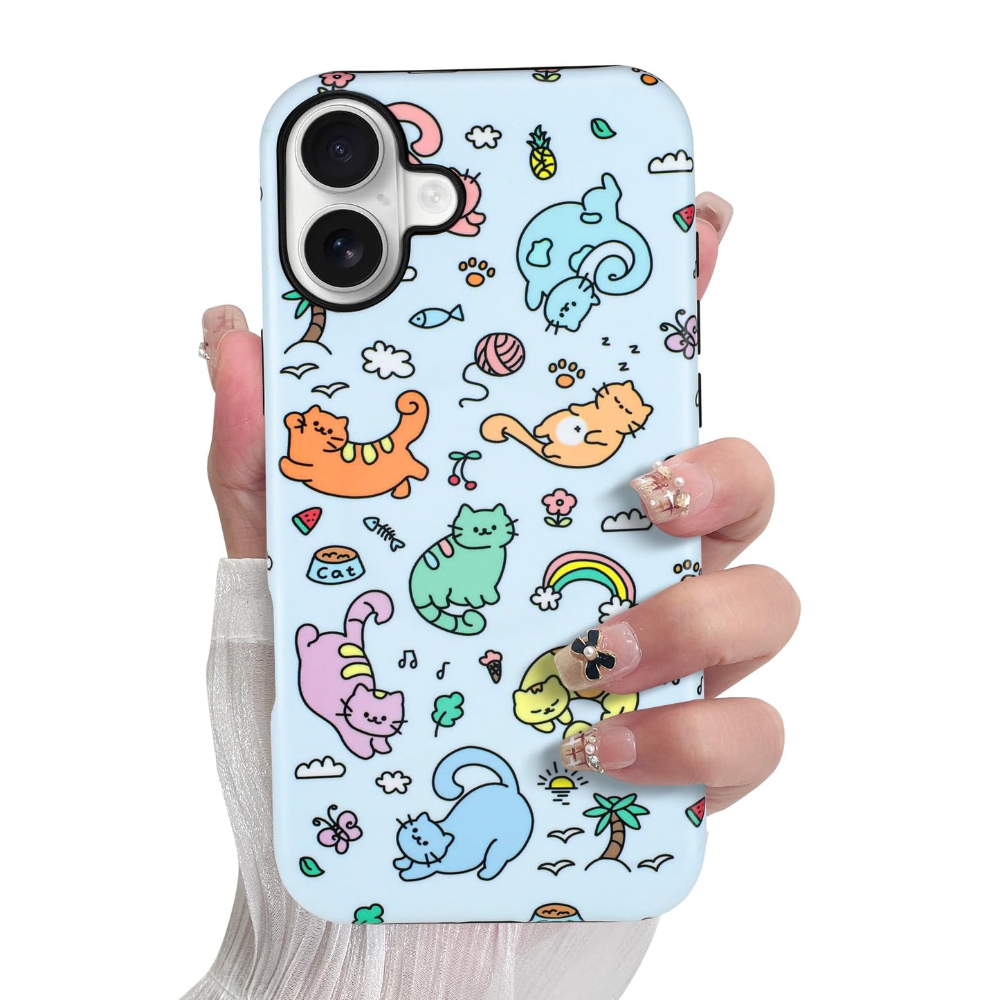 SOKAD Magnetic Cat Phone Case for iPhone 16 Plus, Cute Colorful Cats Land Pattern Compatible with Magsafe Matte Protective Case