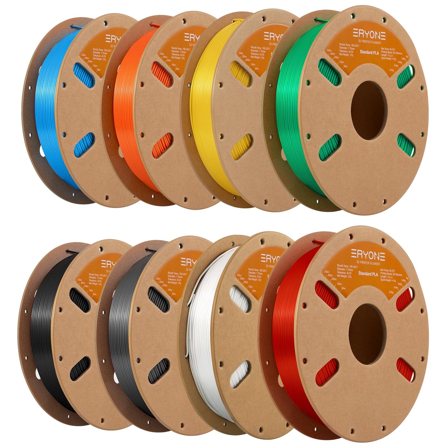 ERYONE PLA Filament 3D Printer Filament Bundle Multicolor 1.75mm +/- 0.03mm, PLA Filament 250g Spool,8 Rolls, Versatile Colors