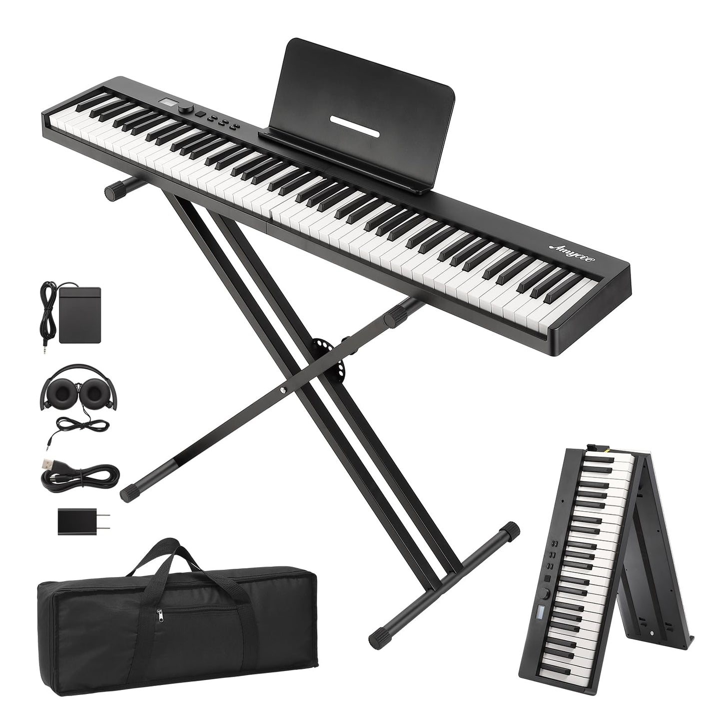 88-Key Folding Portable Keyboard,With Accessories, Lightweight and Compact, Ideal for Travel and Practice