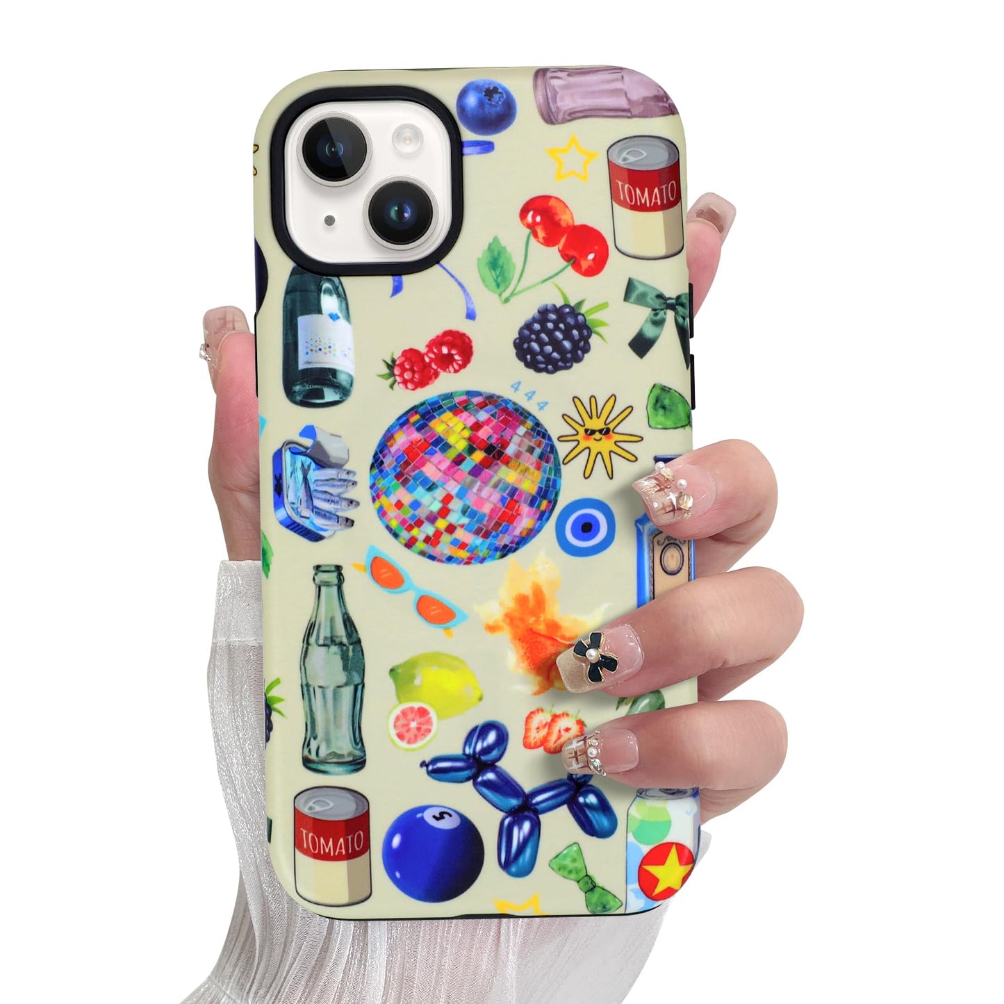 SOKAD Magnetic Summer Collage Phone Case for iPhone 15, Cute Fruits Drinks Collage Pattern Compatible with Magsafe Matte Protect