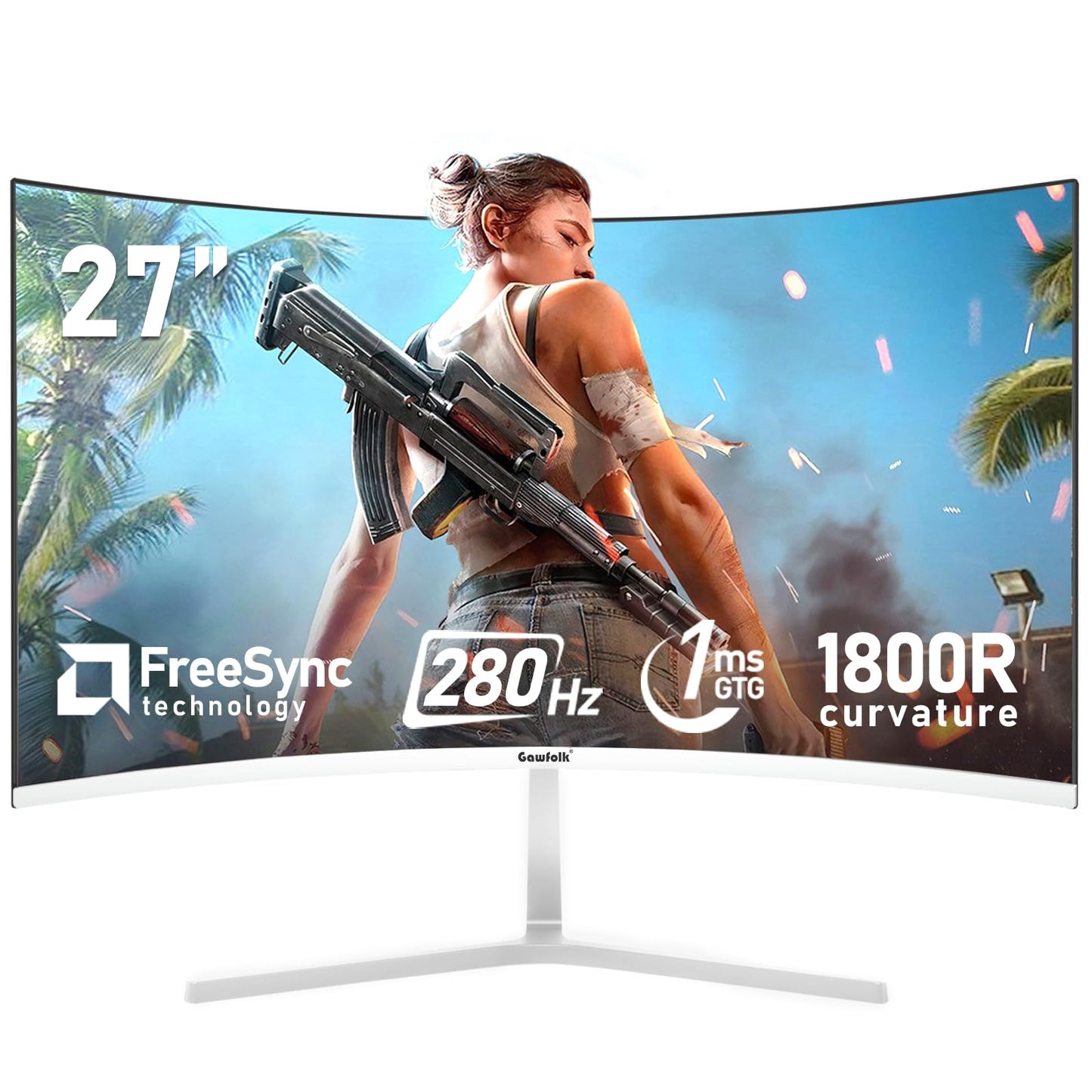 Gawfolk 27 Inch PC Computer Screen,1800R Curved Gaming 280Hz Monitors, FHD 1080p 1ms, Freesync, 98% sRGB,178 Angle View HDMI2.0