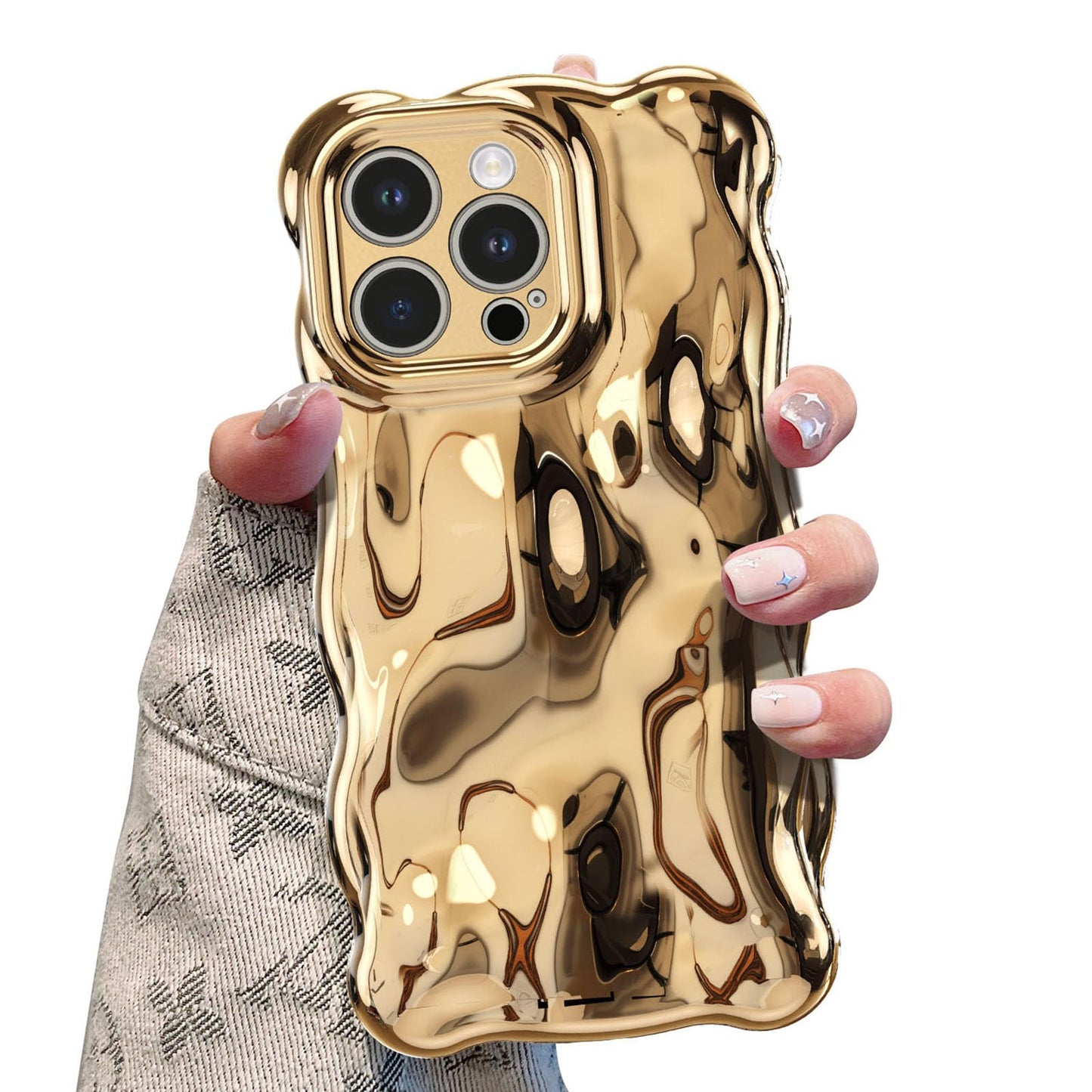 UEEBAI Ripple Case for iPhone 15 Pro Max, Cute Silver Cover Wave Shape for iPhone Case Pretty Aesthetic 3D Phone Cover, Water Ri
