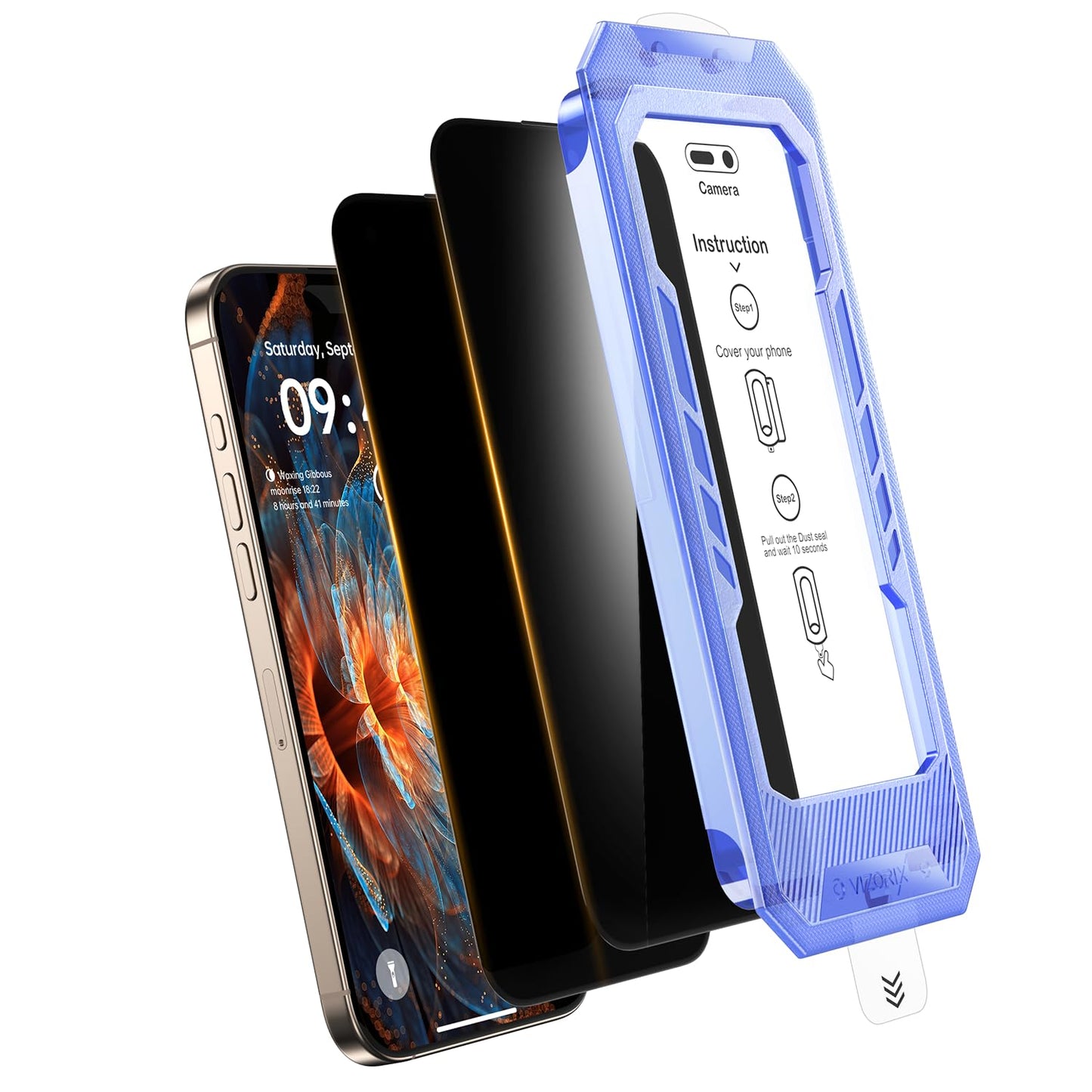 VIZORIX 2-Pack for iPhone 16 Pro Max Privacy Screen Protector,Easy to Install,Anti-spy,Auto-Dust Removal,Military Grade Protecti