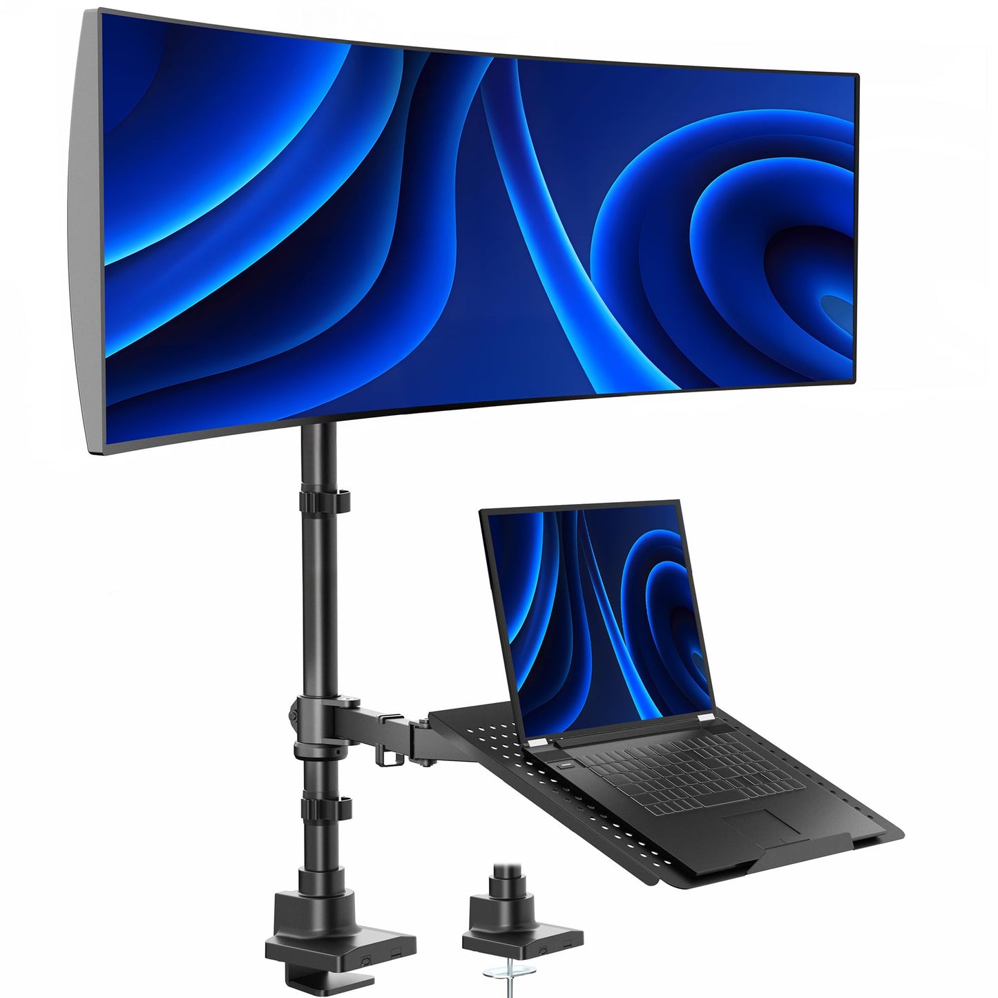 VIVO Extra Tall Desk Mount for up to 49 inch Ultra-Wide Monitor and Tray for up to 17 inch Laptop, Clamp-on Adjustable Stand Hol